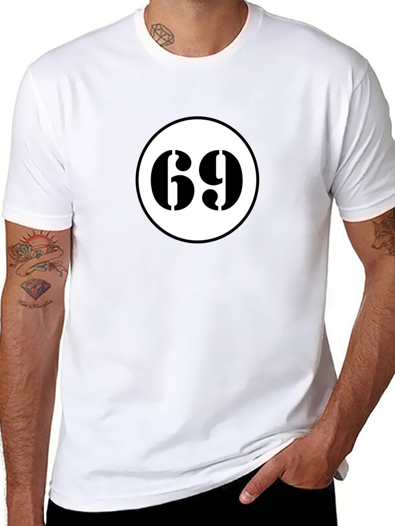 Mens Black T-Shirt with Number 69 Design