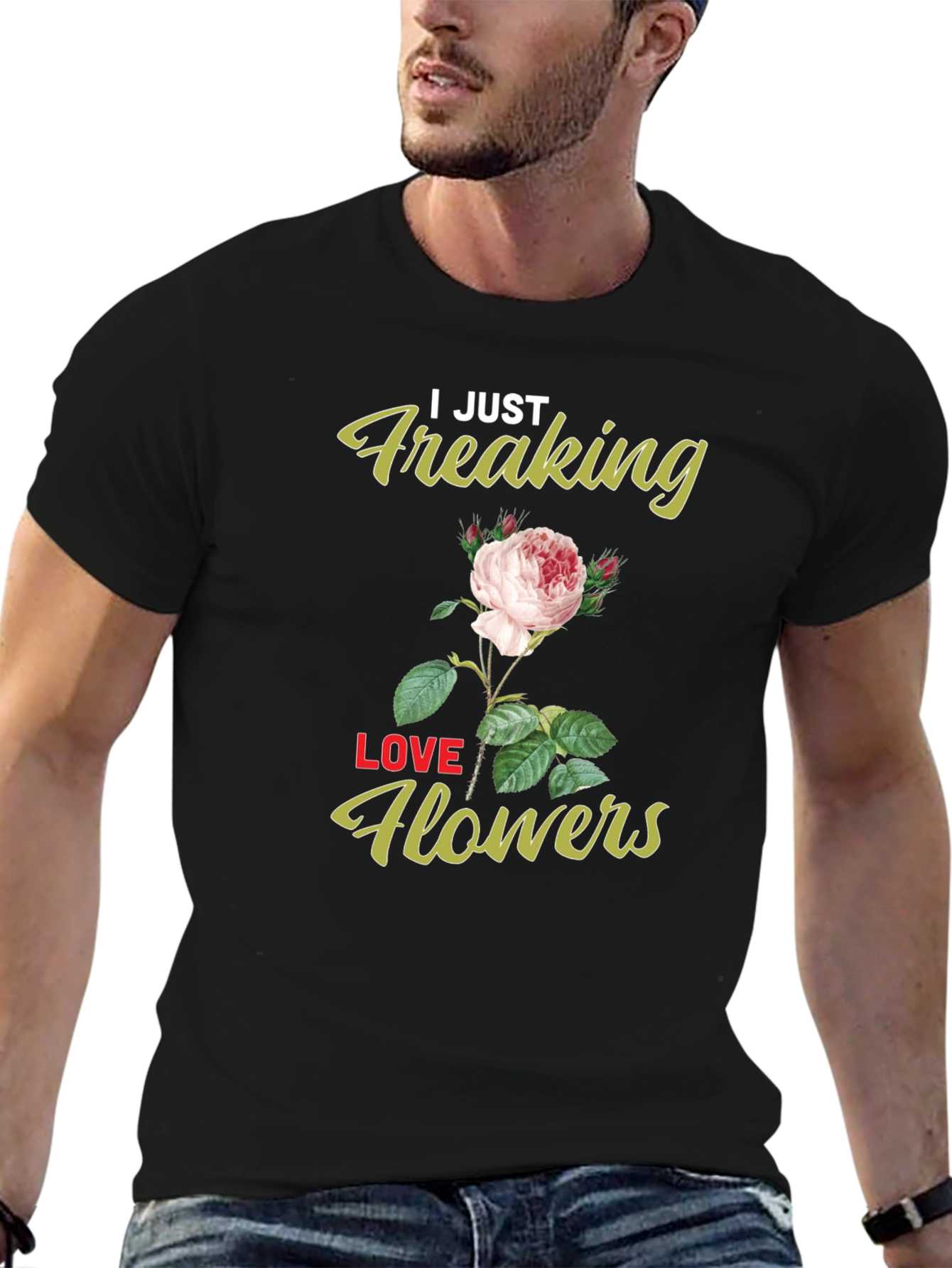 Freaking Love Flowers Black T-Shirt