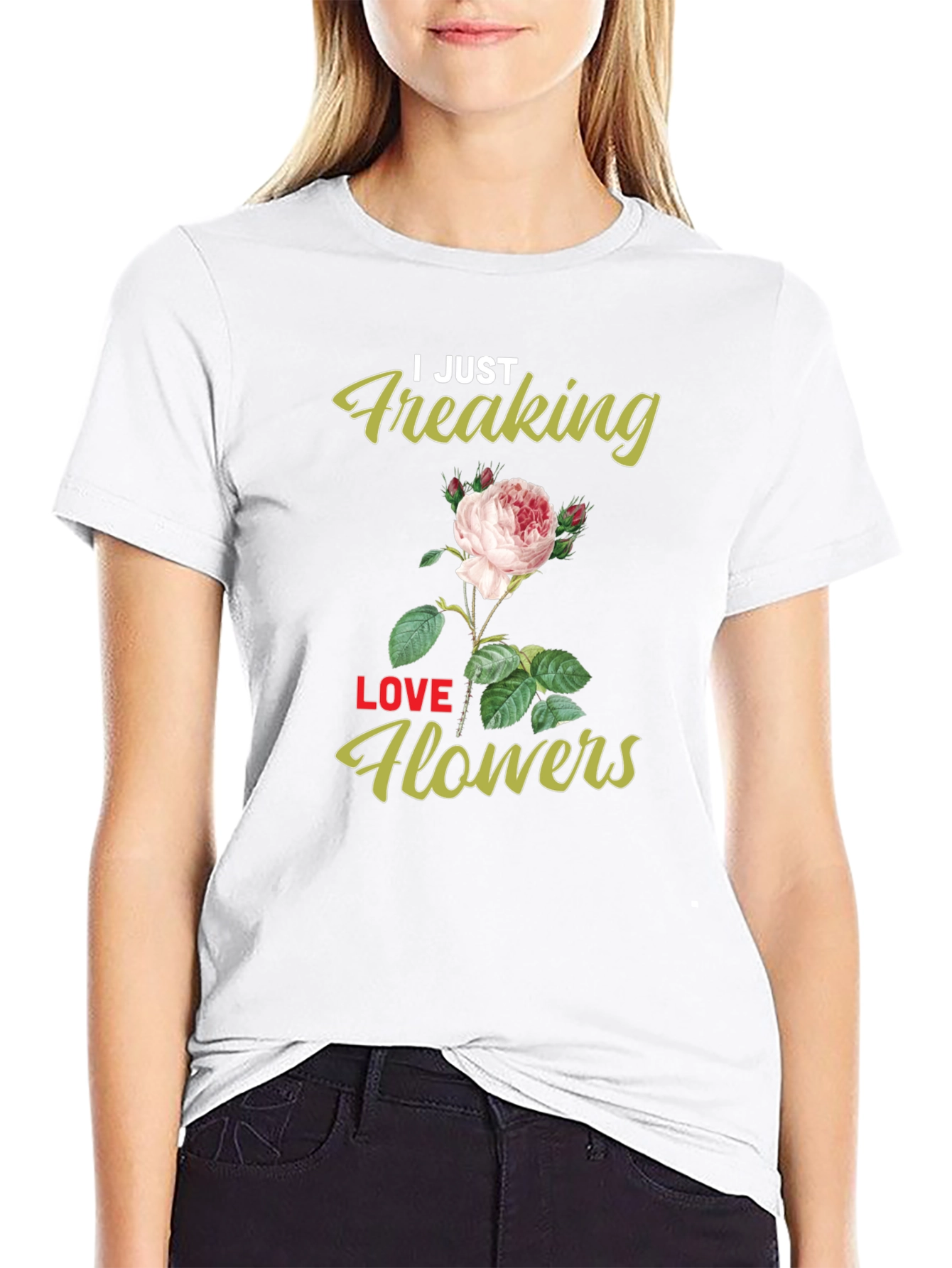 Freaking Love Flowers Black T-Shirt