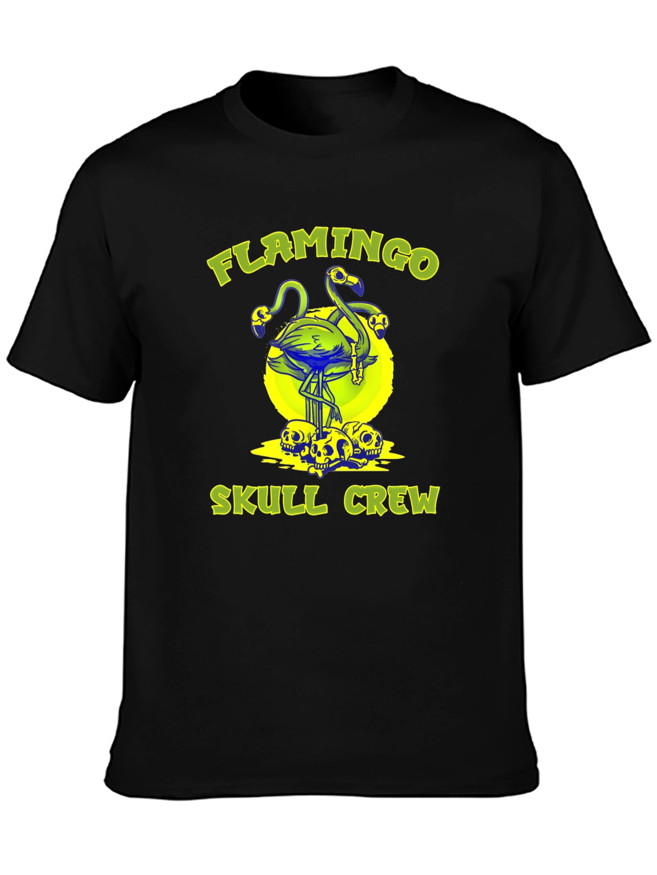Flamingo Skull Crew Black Graphic Tee