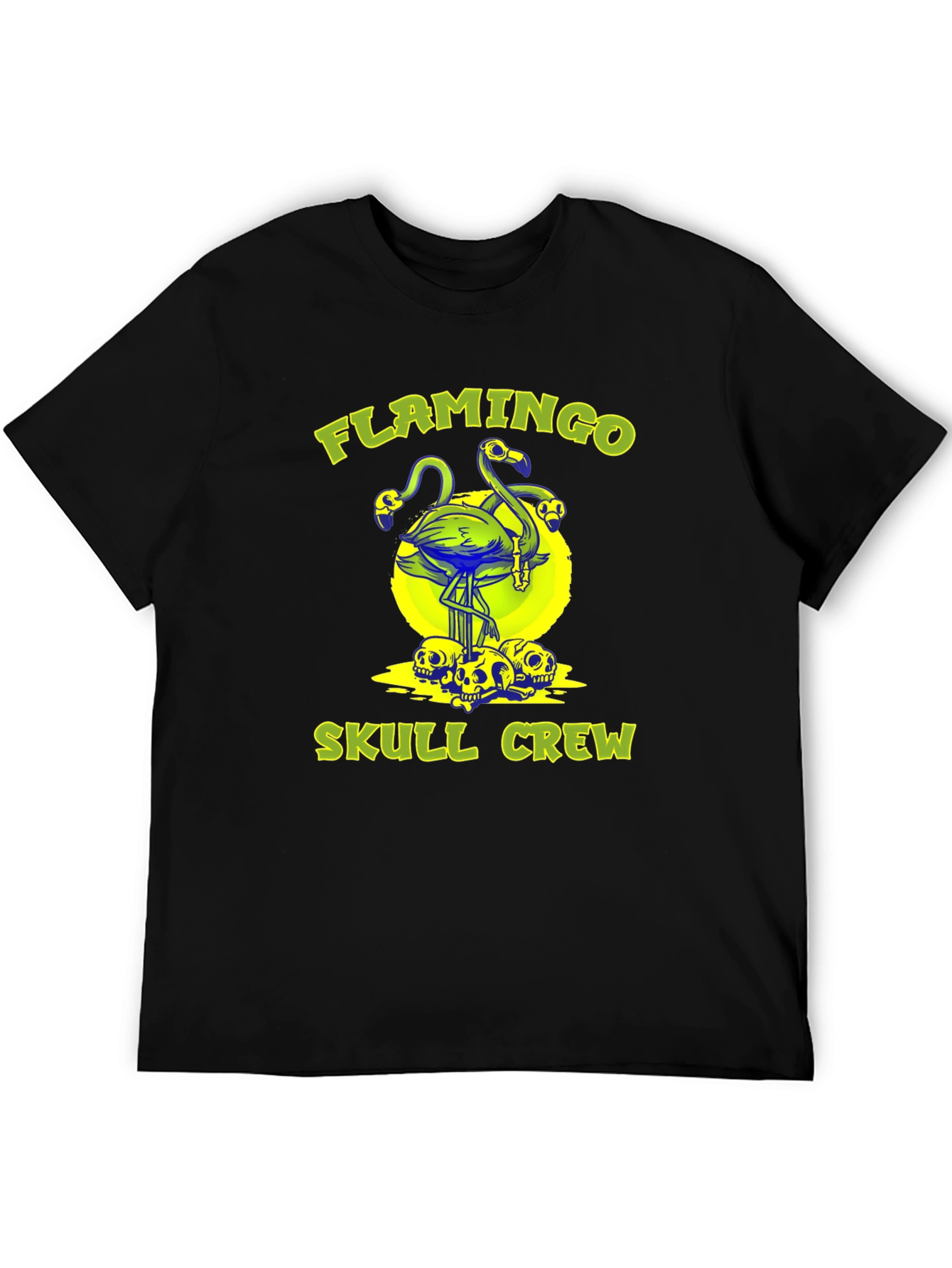 Flamingo Skull Crew Black Graphic Tee
