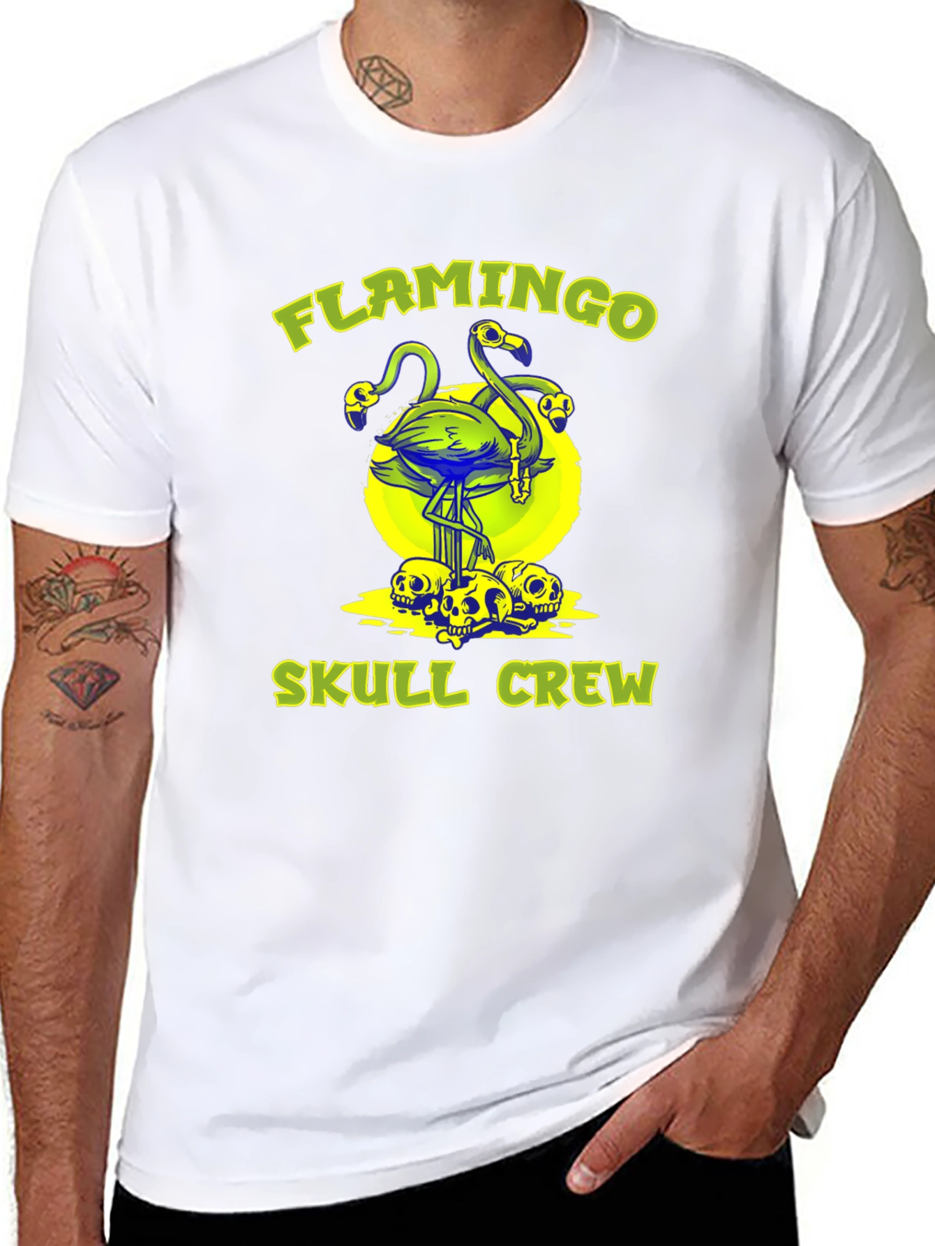 Flamingo Skull Crew Black Graphic Tee