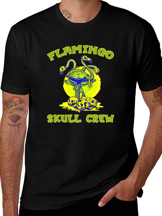 Flamingo Skull Crew Black Graphic Tee