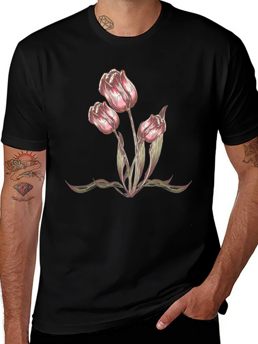 Floral Tulip Graphic T-Shirt - Trendy Casual Wear