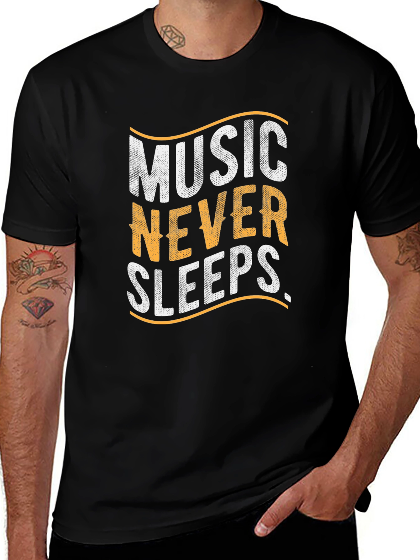 Music Never Sleeps Graphic T-Shirt - Black