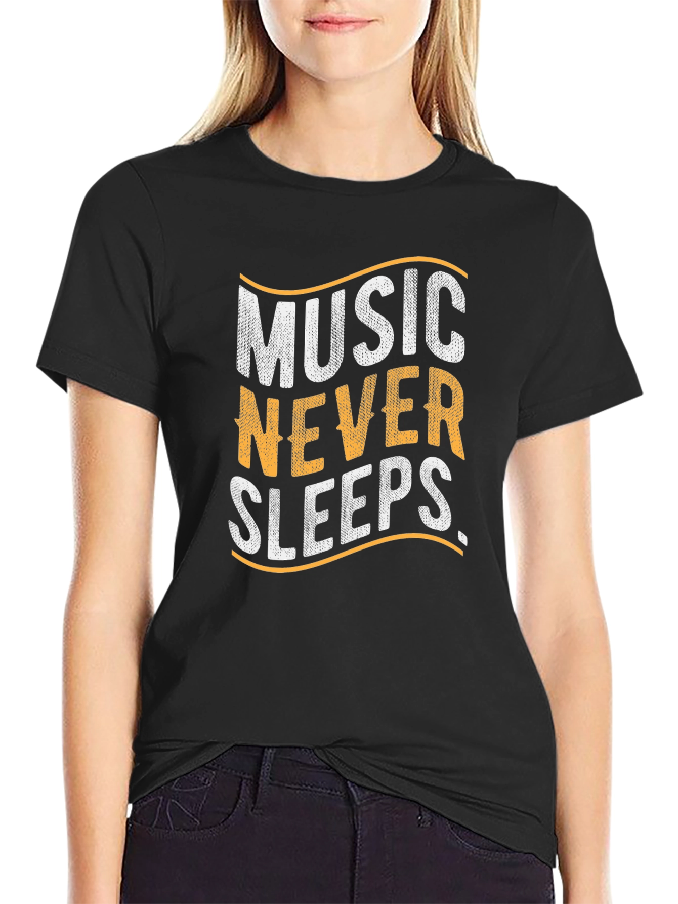 Music Never Sleeps Graphic T-Shirt - Black