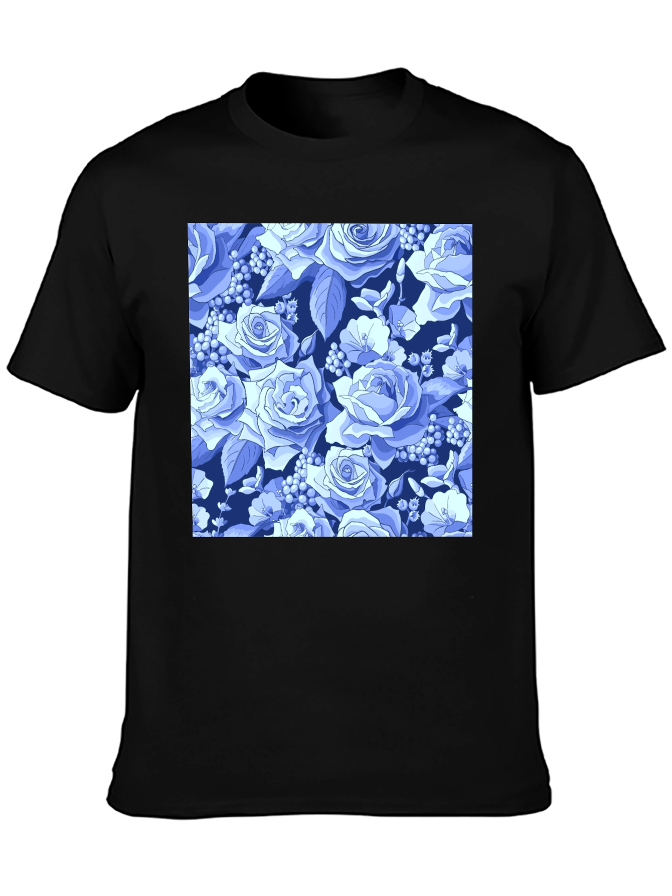 Floral Rose Print Black T-Shirt