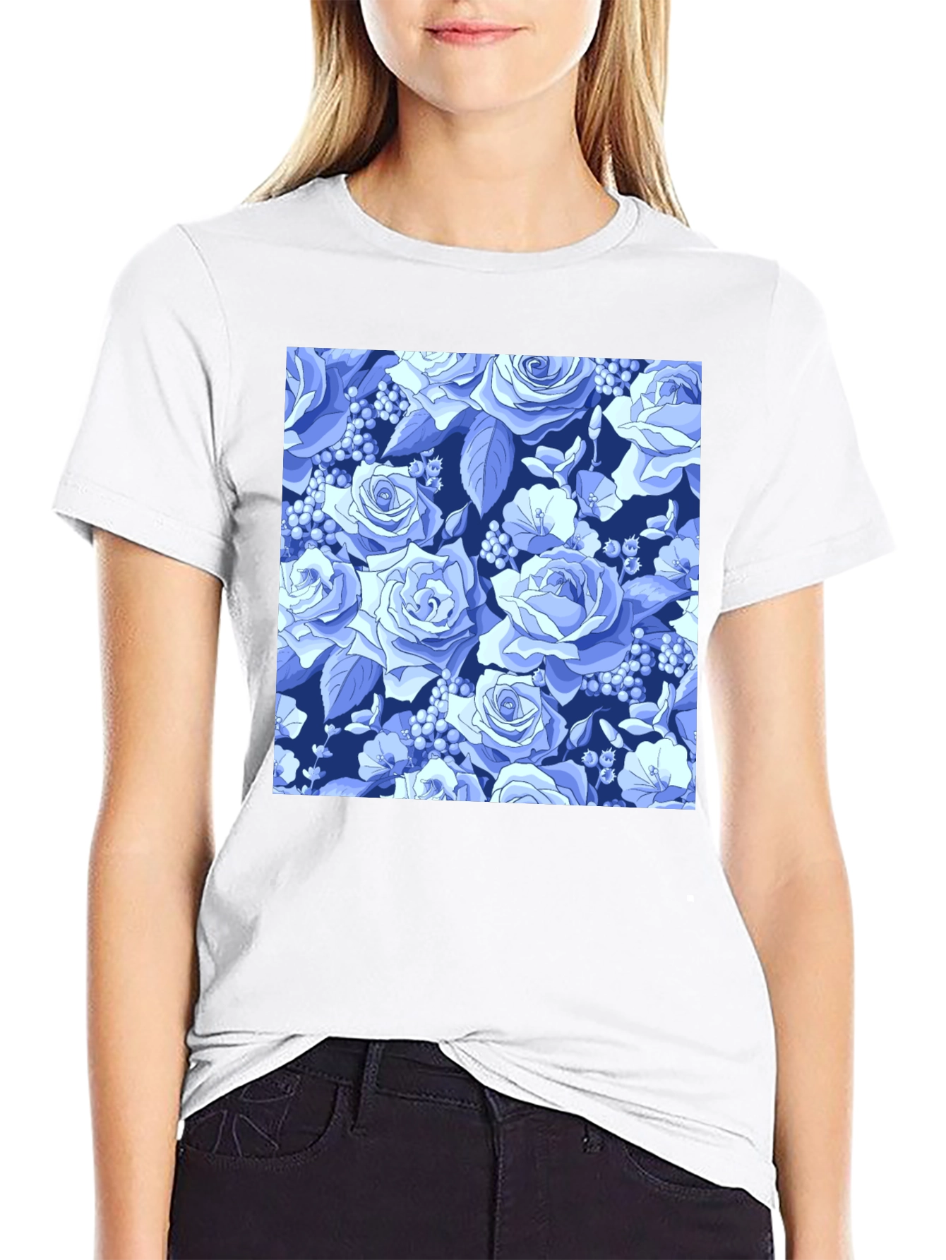 Floral Rose Print Black T-Shirt
