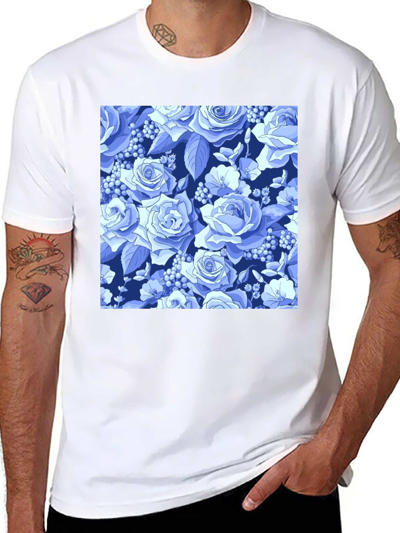 Floral Rose Print Black T-Shirt