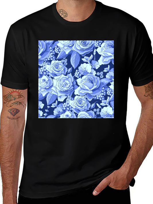 Floral Rose Print Black T-Shirt