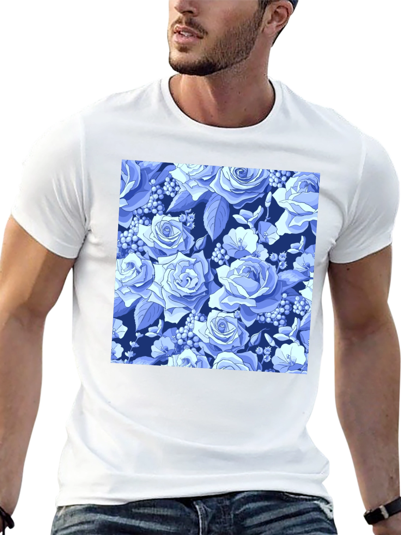 Floral Rose Print Black T-Shirt