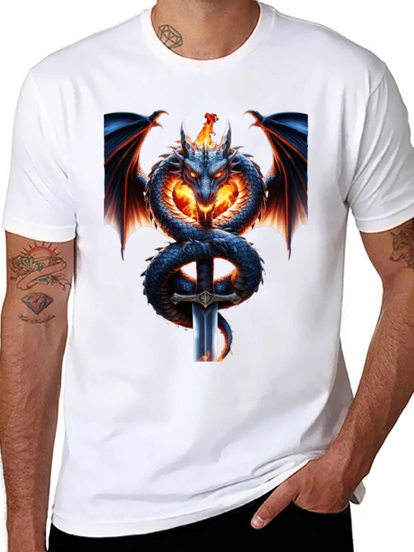 Dragon & Sword Graphic Tee - Fantasy T-Shirt
