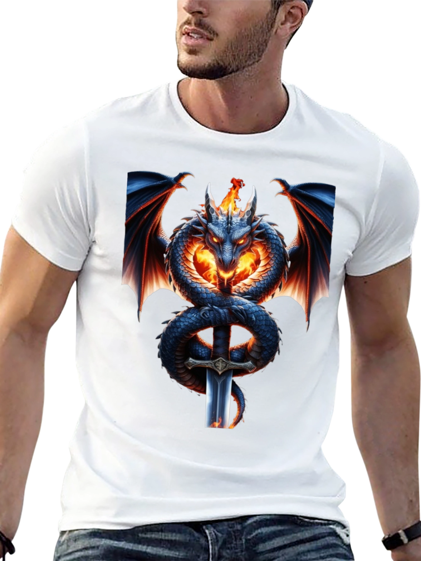 Dragon & Sword Graphic Tee - Fantasy T-Shirt