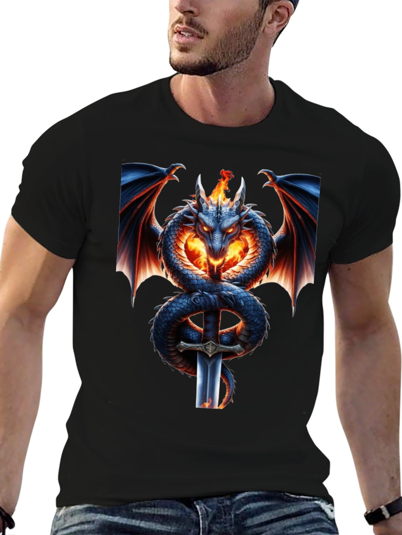 Dragon & Sword Graphic Tee - Fantasy T-Shirt