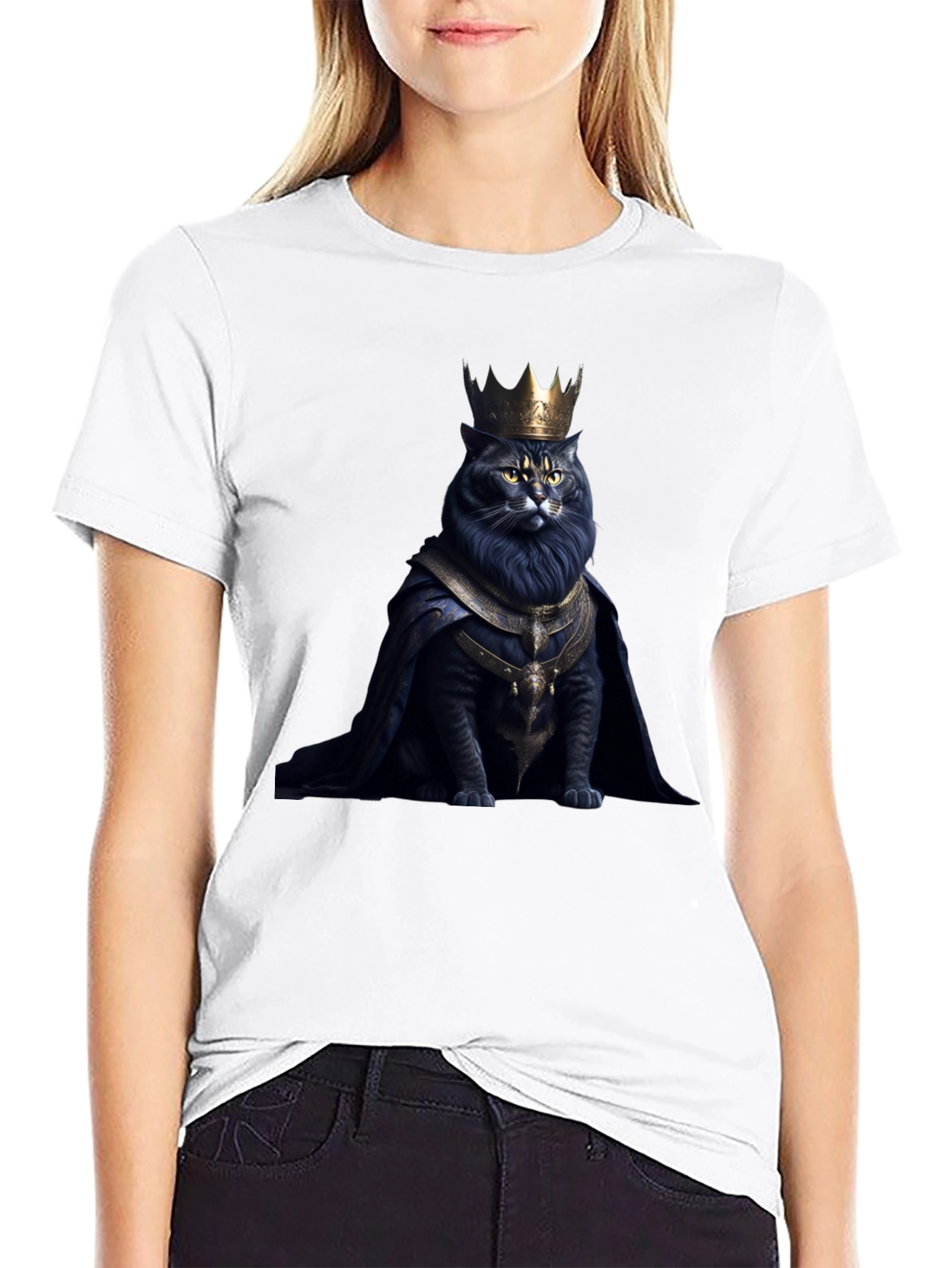 Regal Cat King Graphic Tee - Black