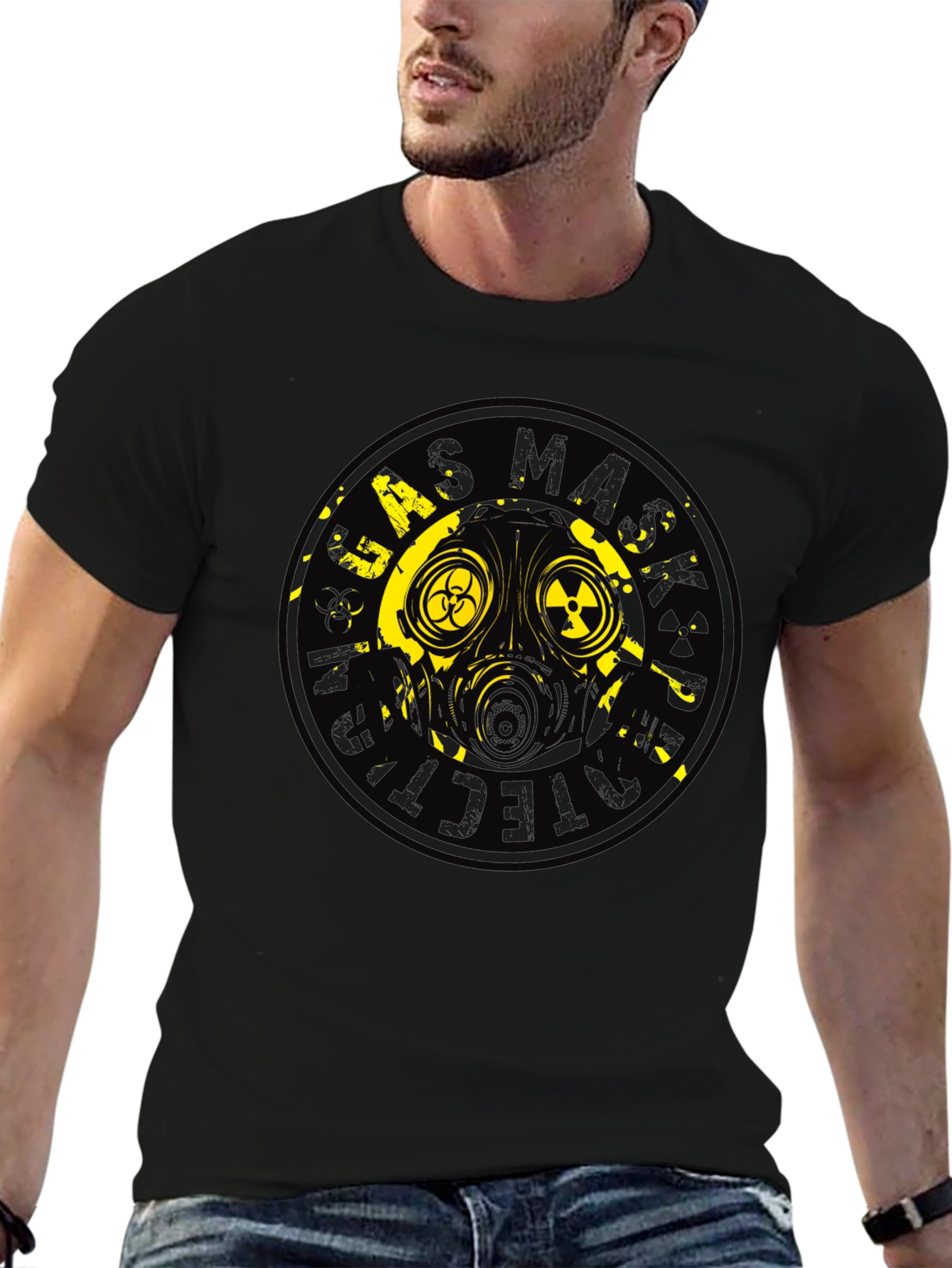 Gas Mask Graphic Print Black T-Shirt
