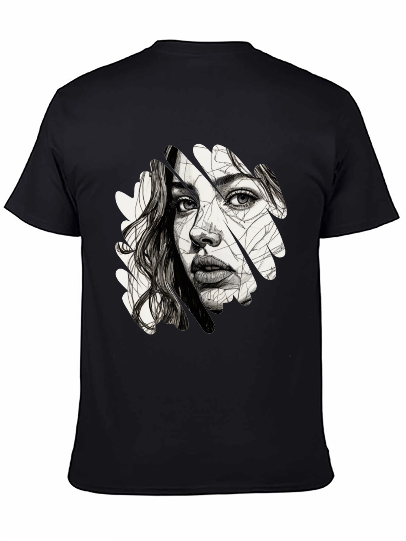 Abstract Woman Face Graphic Black T-Shirt