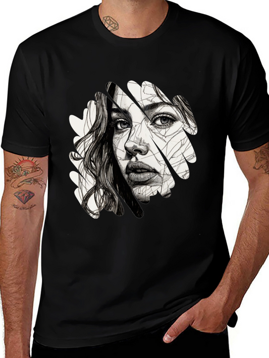 Abstract Woman Face Graphic Black T-Shirt