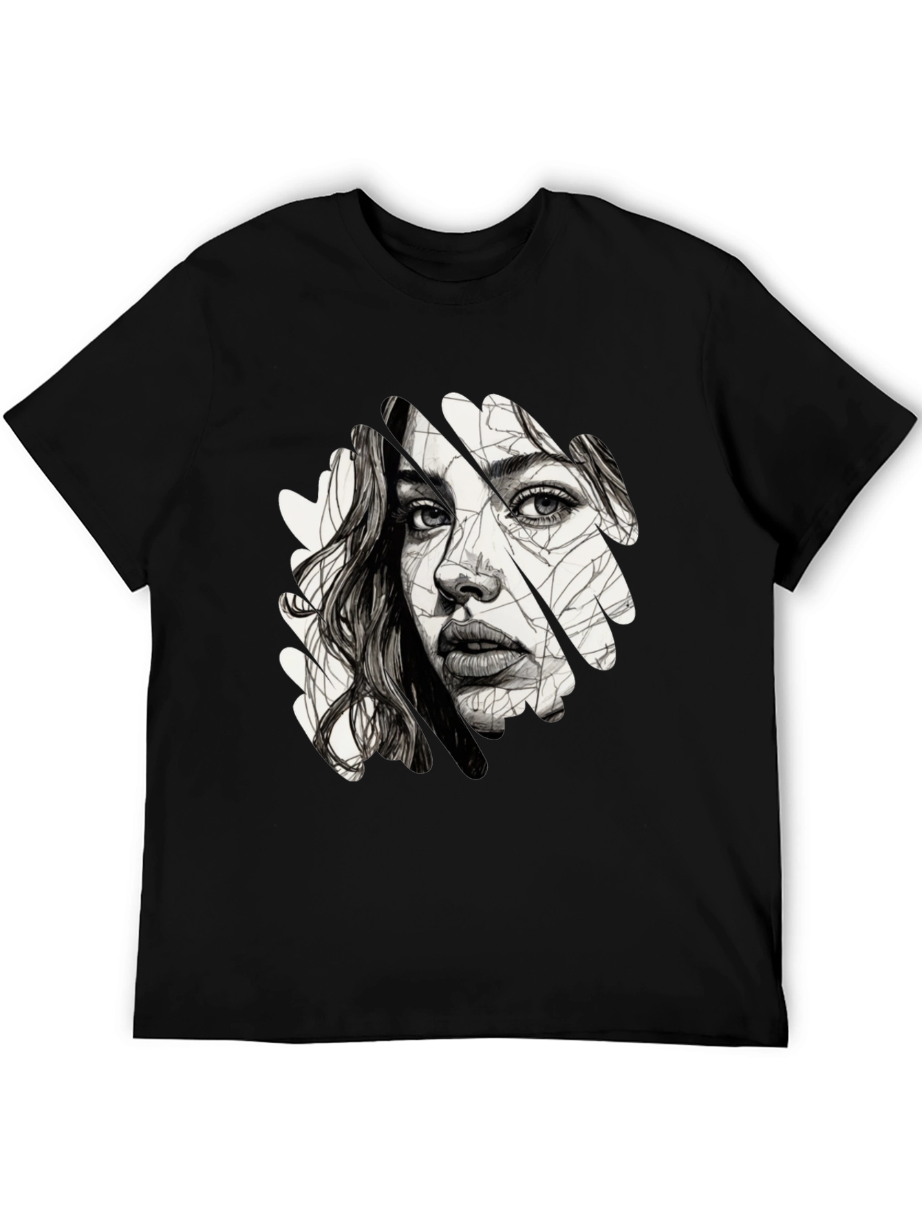 Abstract Woman Face Graphic Black T-Shirt