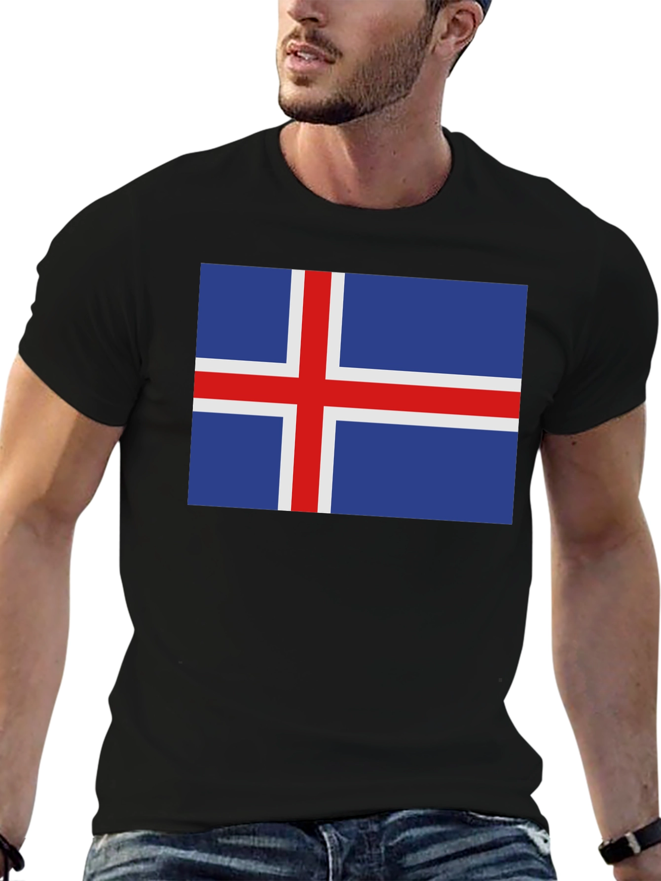 Iceland Flag Graphic Tee - Black Cotton T-Shirt