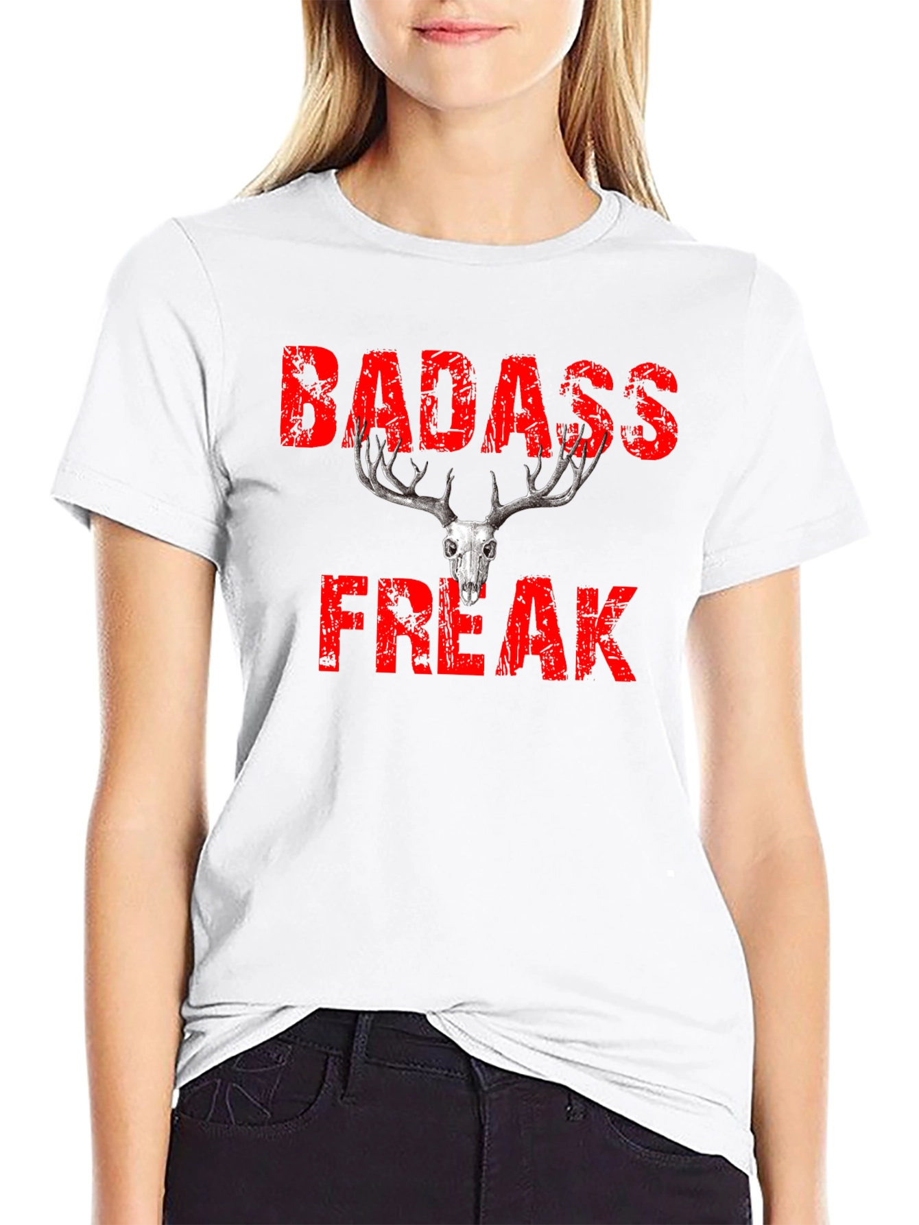 Badass Freak Skull Graphic T-Shirt - Black