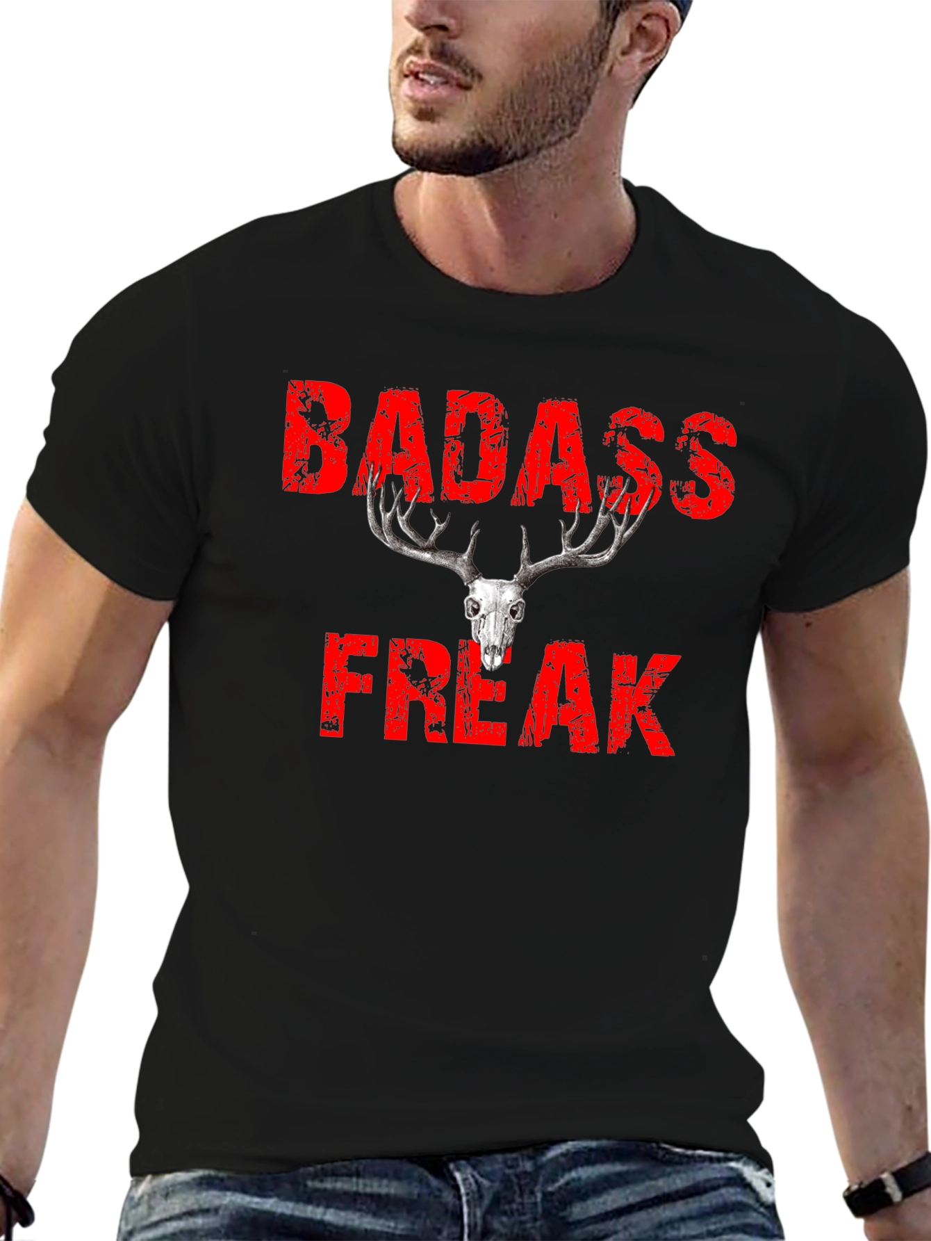 Badass Freak Skull Graphic T-Shirt - Black