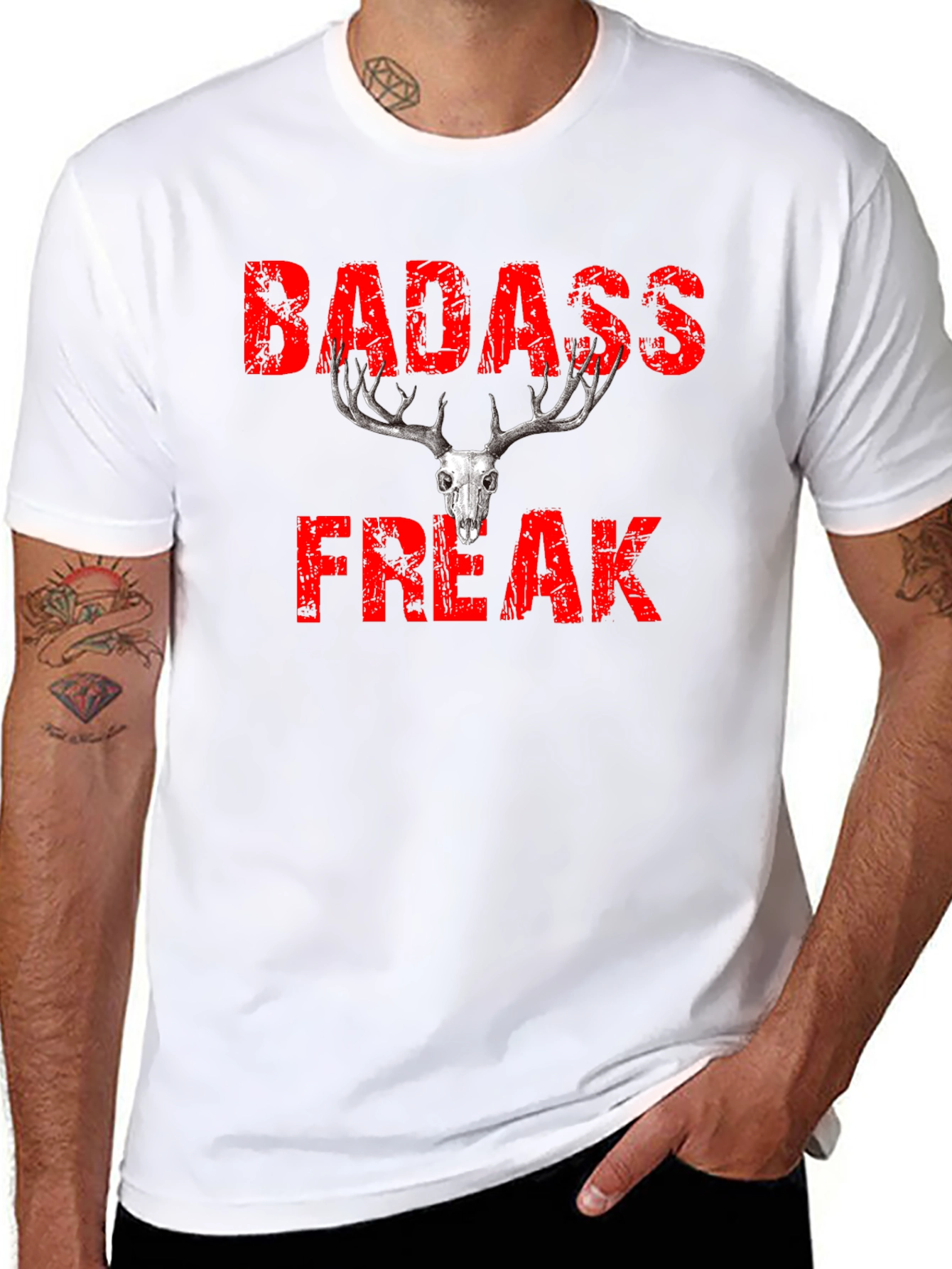 Badass Freak Skull Graphic T-Shirt - Black