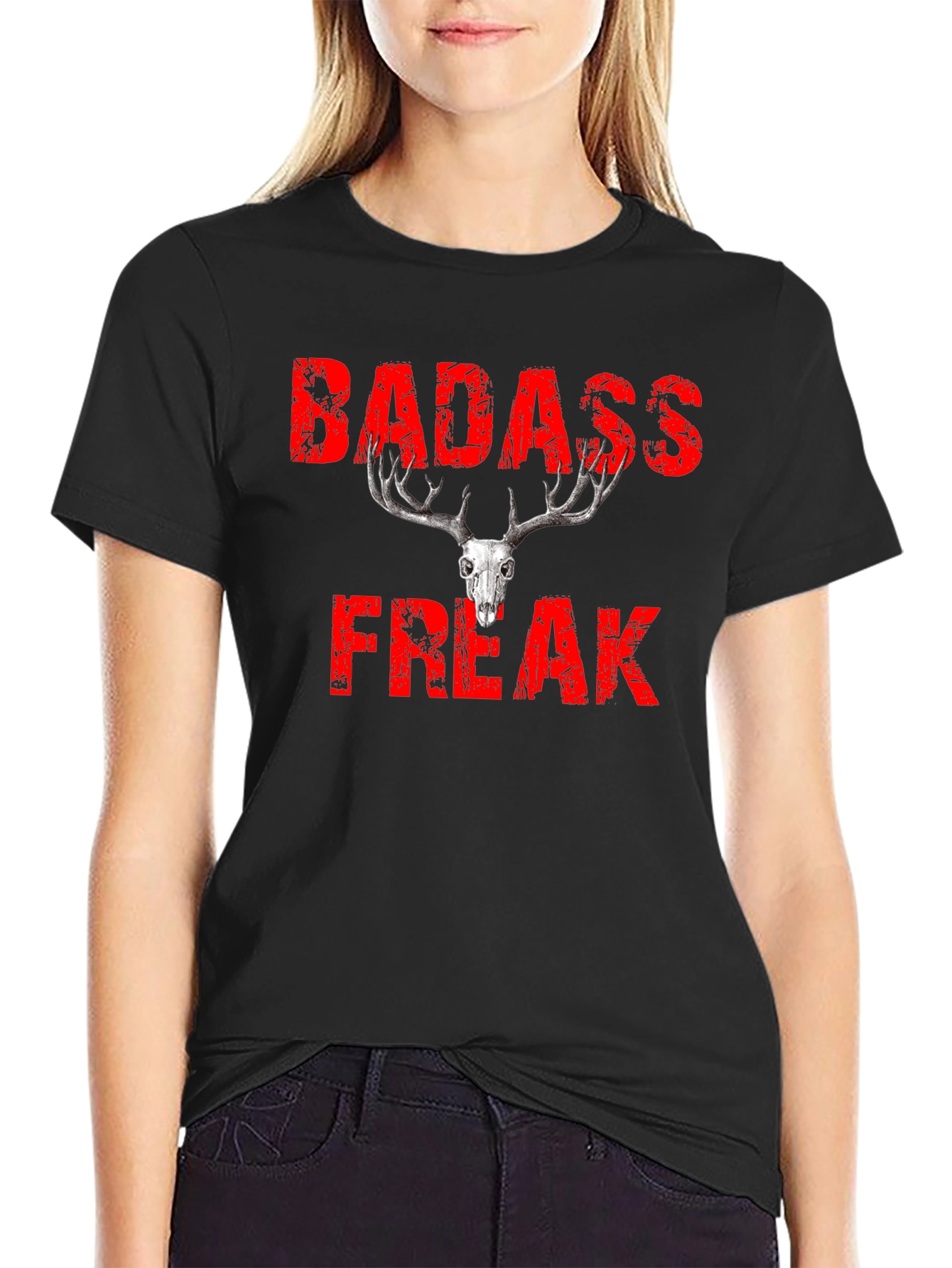 Badass Freak Skull Graphic T-Shirt - Black