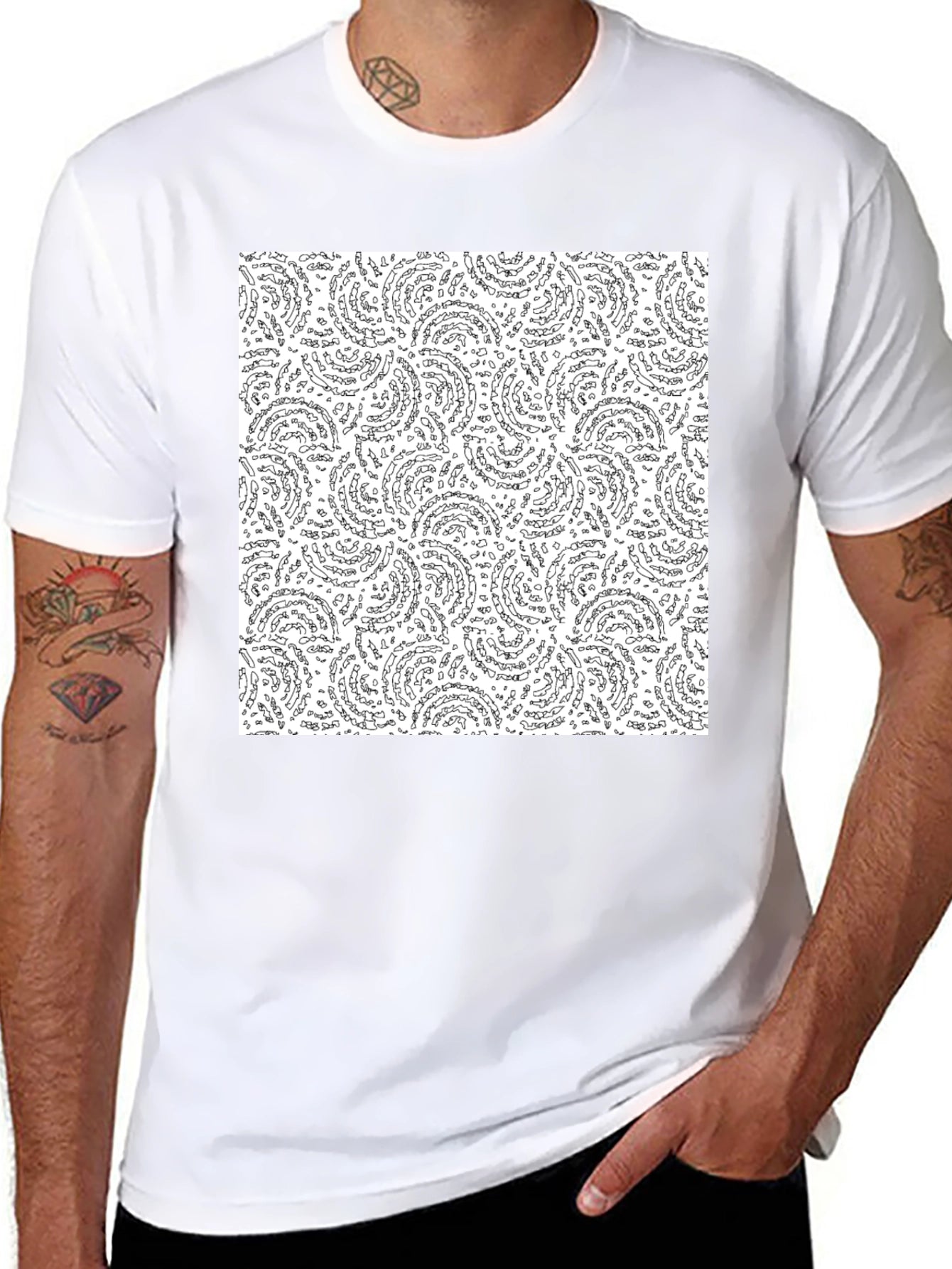 Abstract Swirl Pattern Black T-Shirt