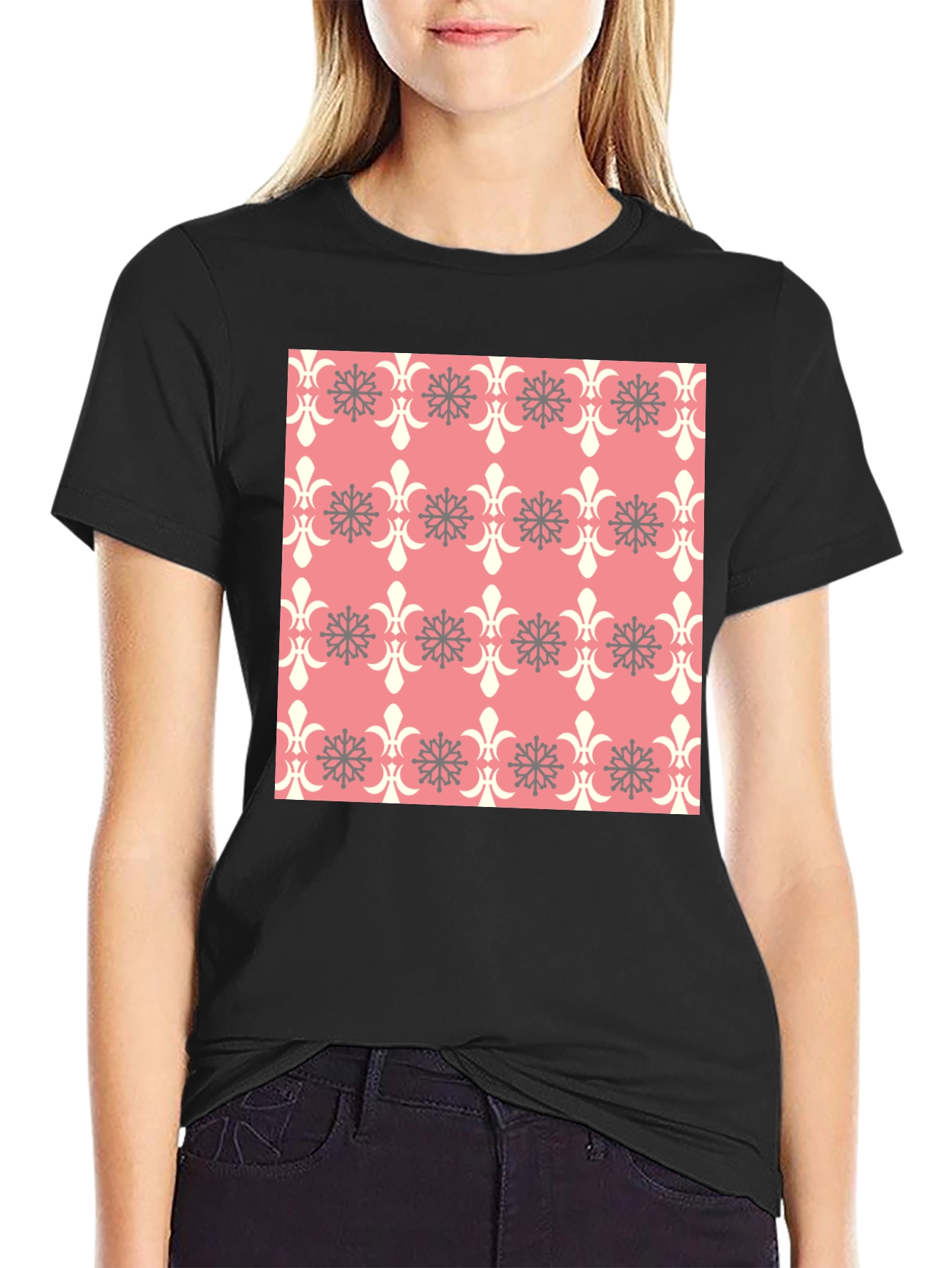 Patterned Graphic Tee - Black Cotton Blend