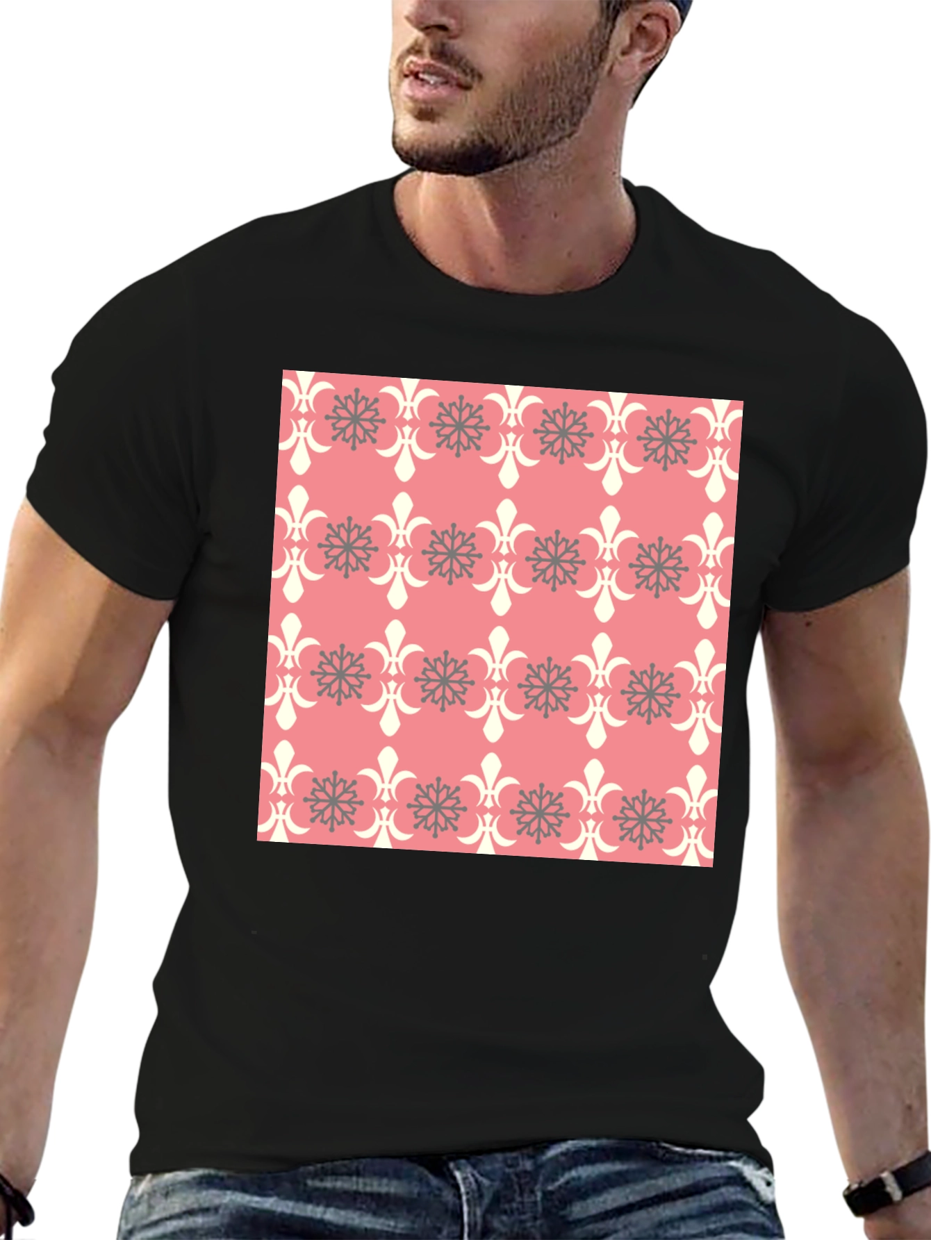 Patterned Graphic Tee - Black Cotton Blend