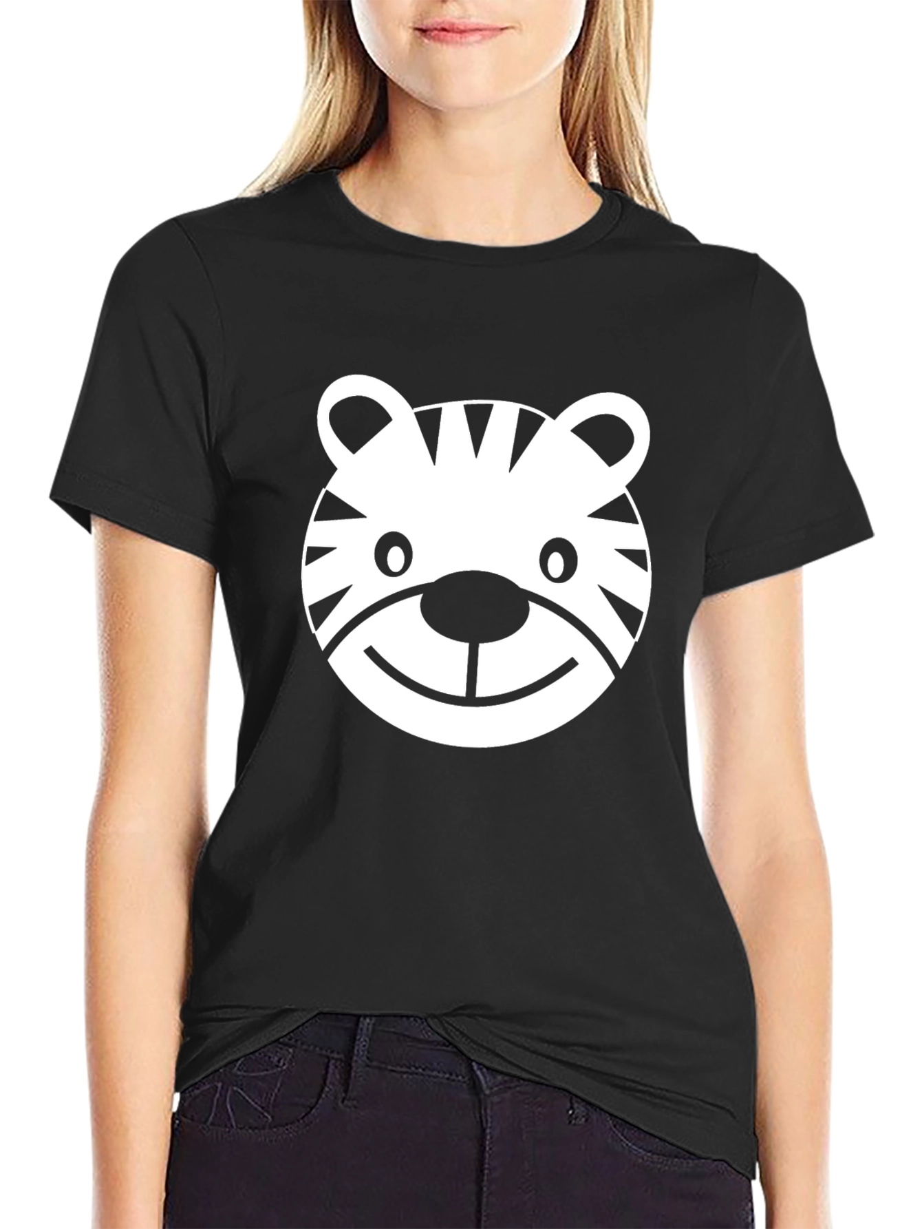 Cute Tiger Graphic Print Black T-Shirt
