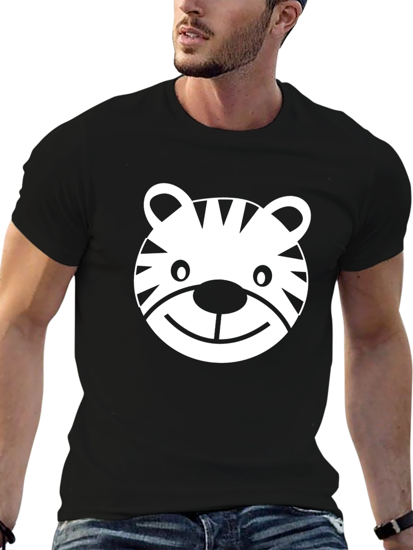 Cute Tiger Graphic Print Black T-Shirt