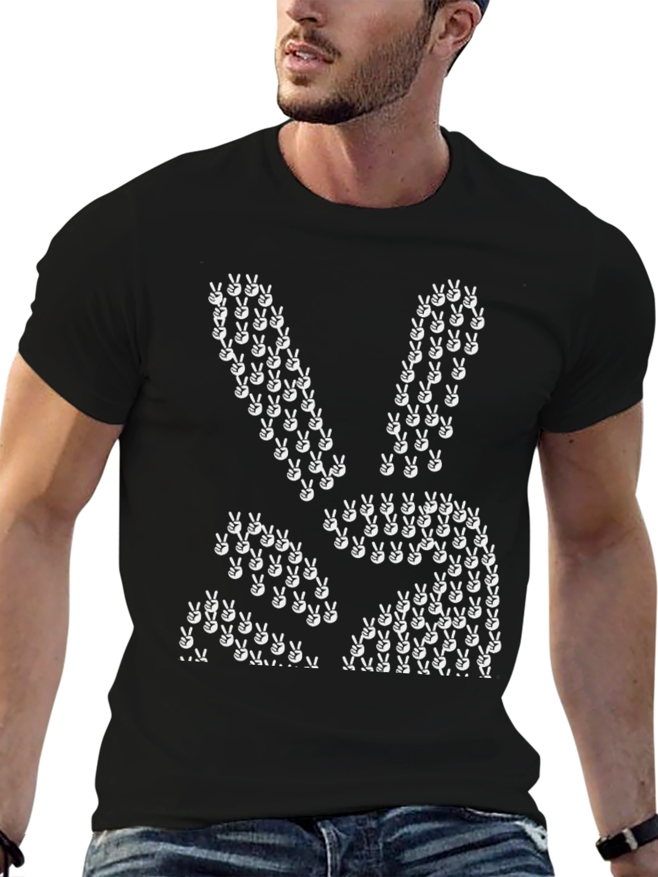 Peace Bunny Graphic Tee - Black Cotton T-Shirt