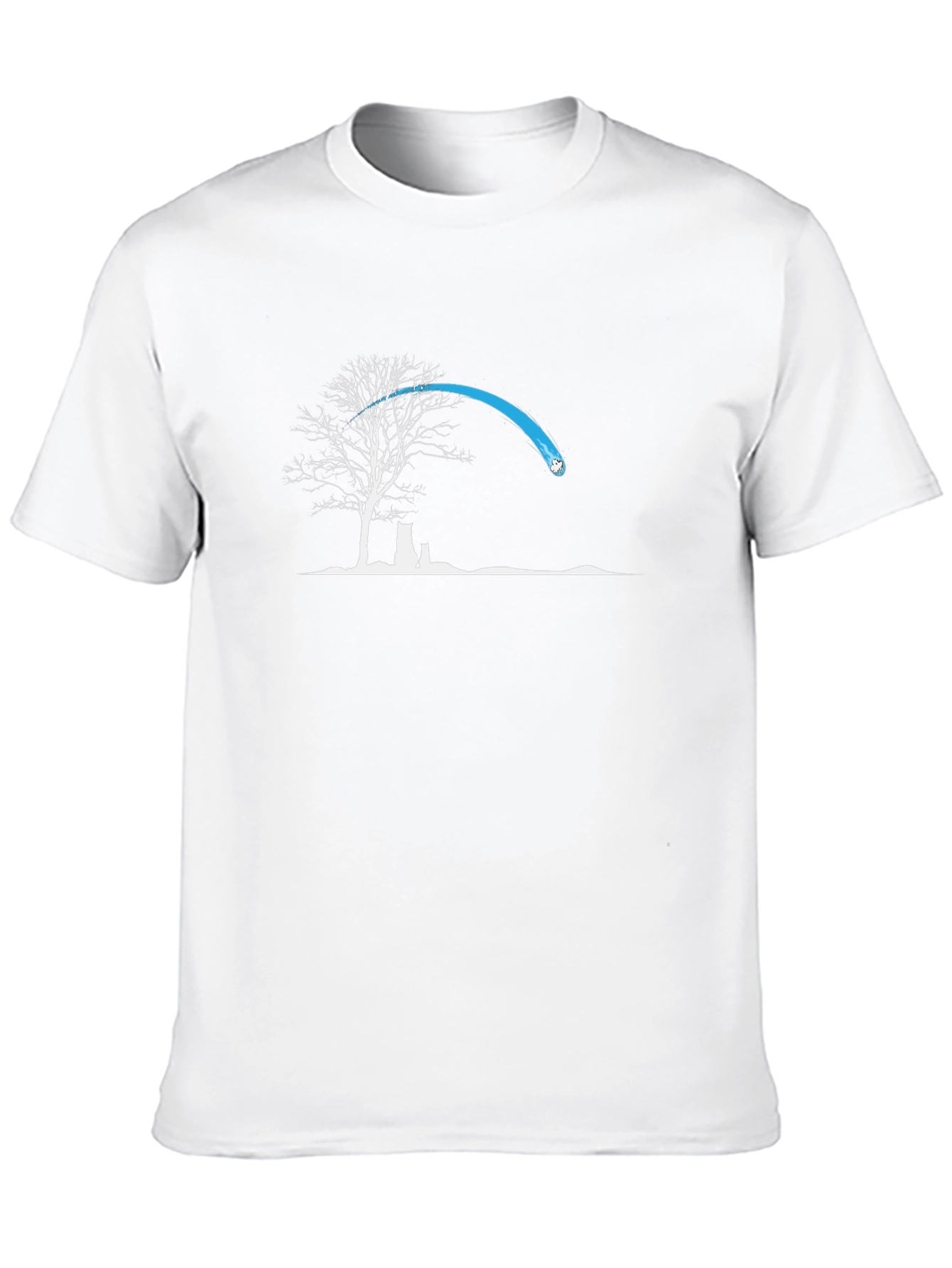 Black Graphic Tee: Tree & Cat Silhouette Design
