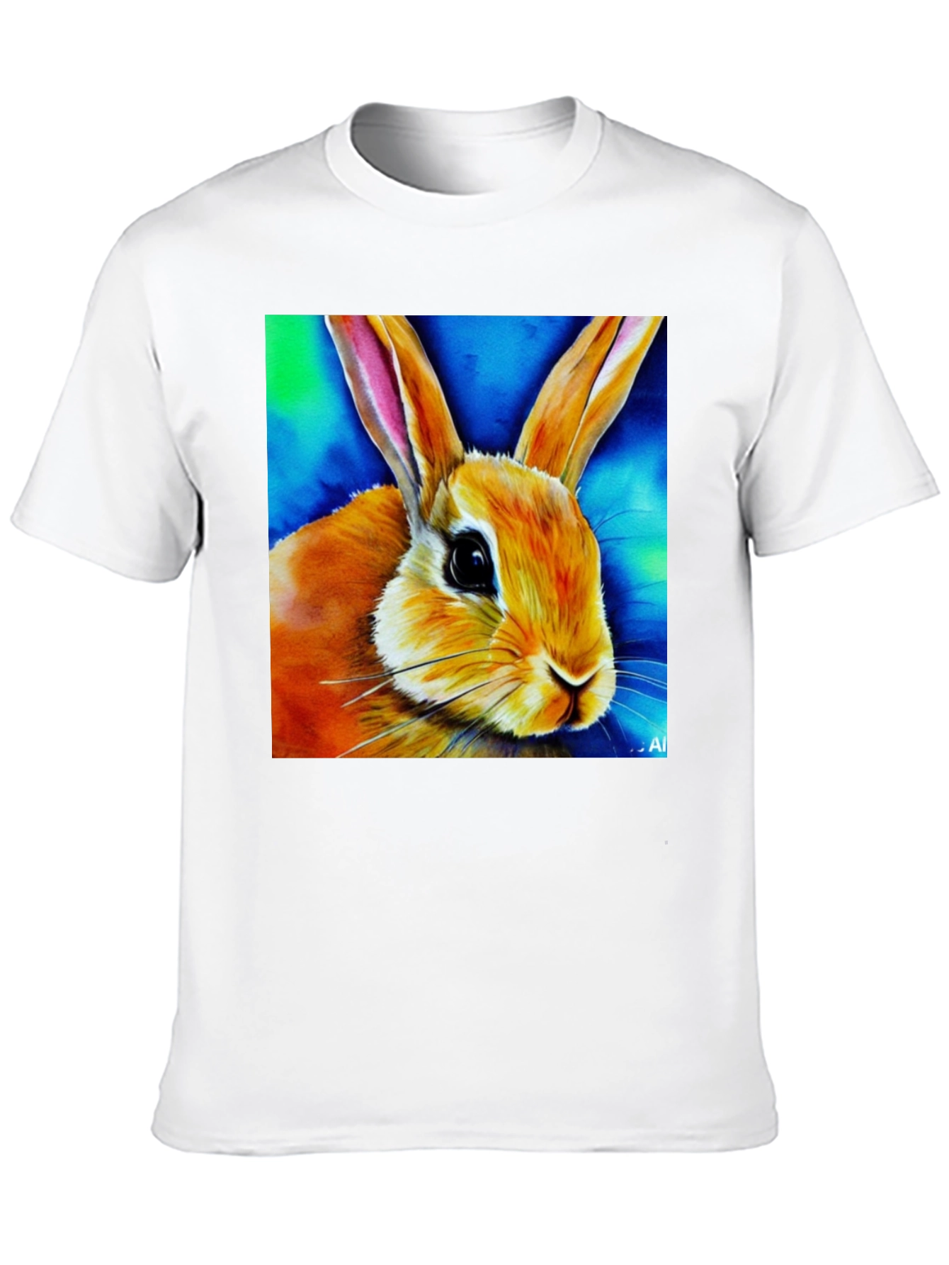 Rabbit Art Graphic Tee - Black Cotton Blend Shirt