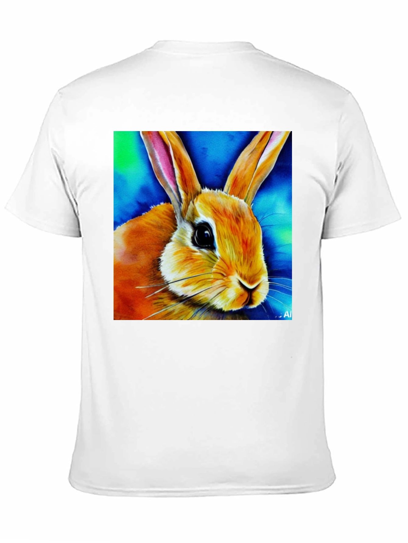Rabbit Art Graphic Tee - Black Cotton Blend Shirt