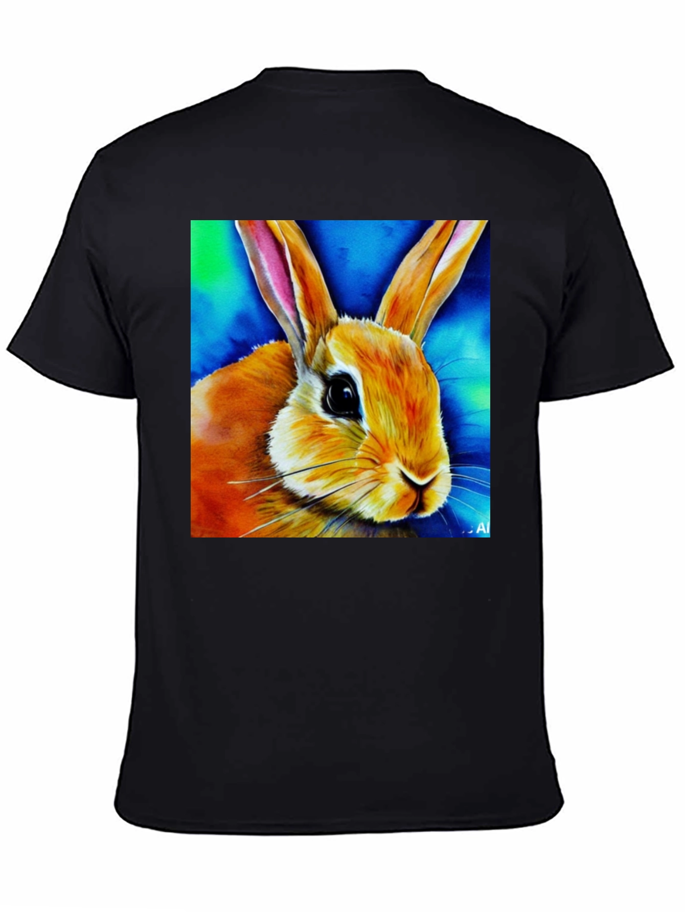 Rabbit Art Graphic Tee - Black Cotton Blend Shirt