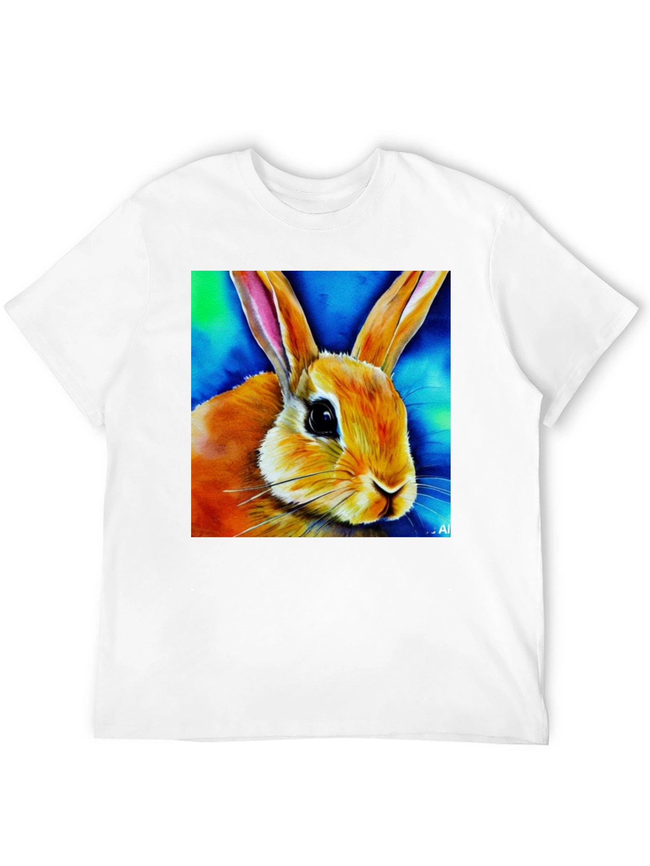 Rabbit Art Graphic Tee - Black Cotton Blend Shirt
