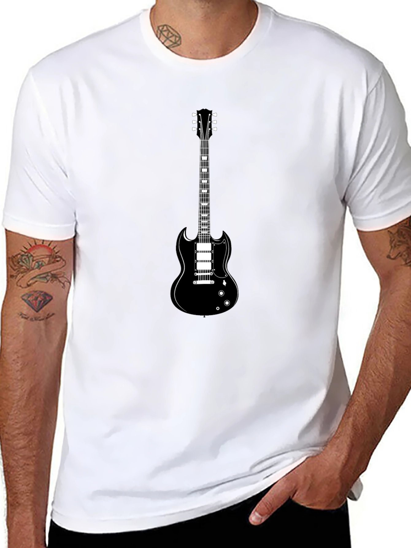 Black Guitar Graphic T-Shirt - Rocker Style