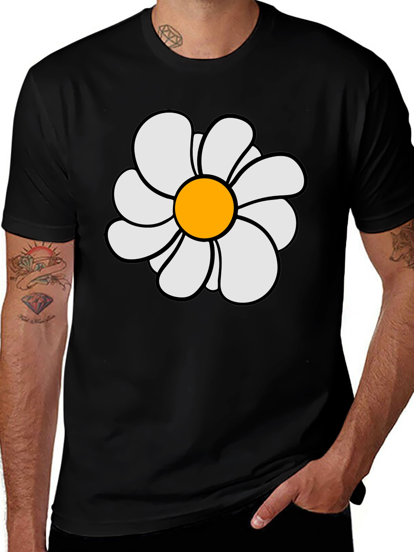 Daisy Flower Graphic Print Black T-Shirt