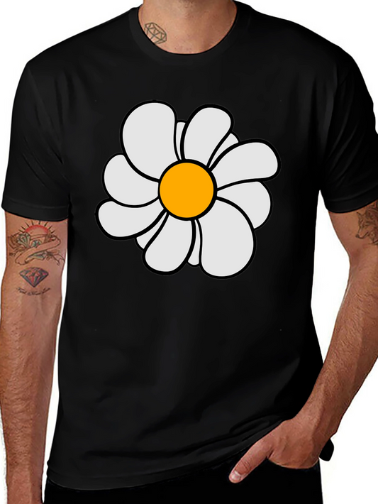 Daisy Flower Graphic Print Black T-Shirt