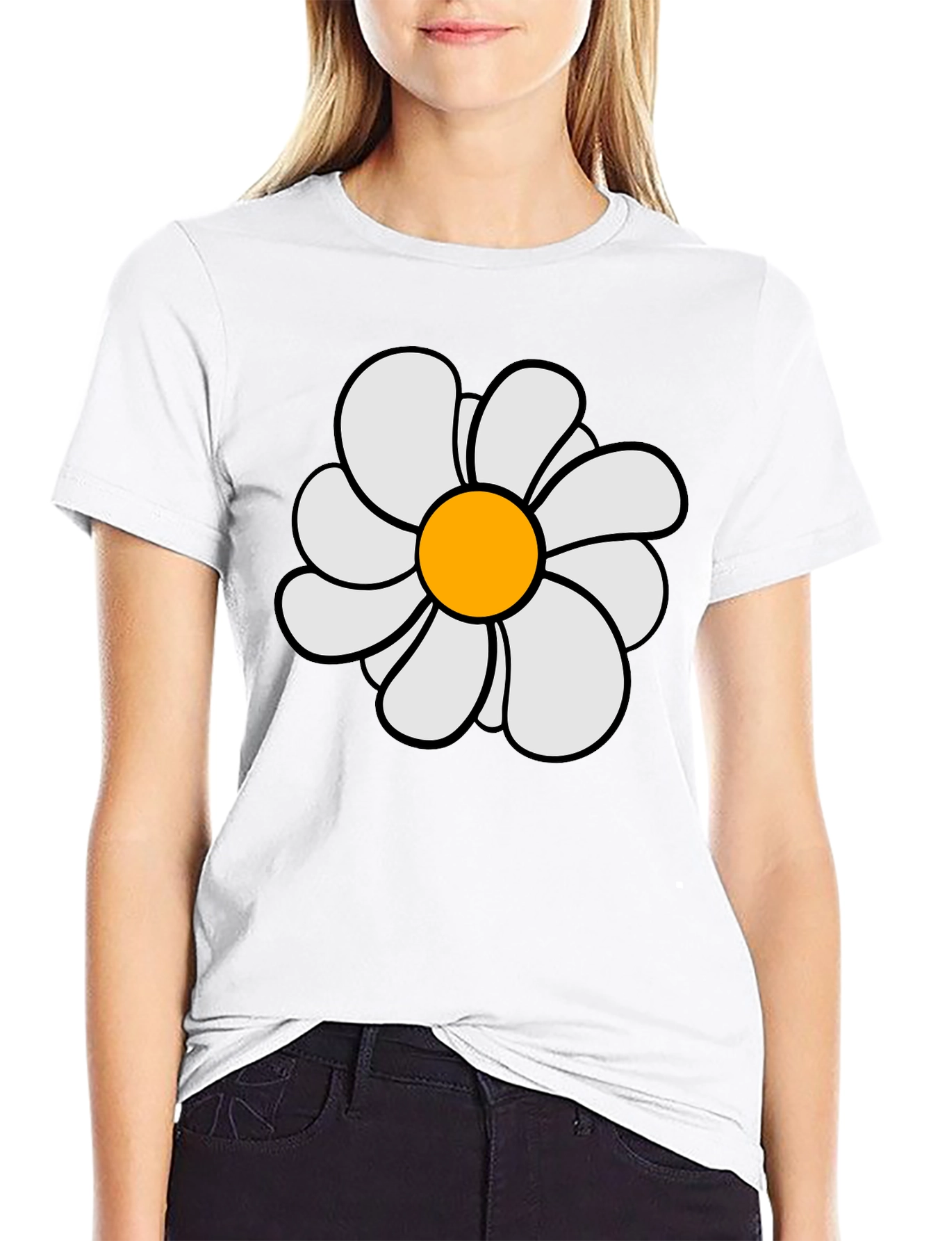 Daisy Flower Graphic Print Black T-Shirt