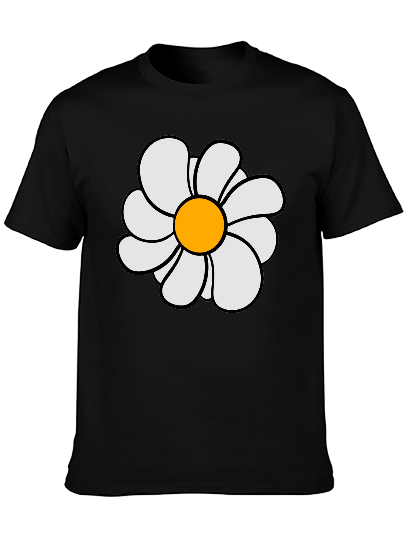Daisy Flower Graphic Print Black T-Shirt