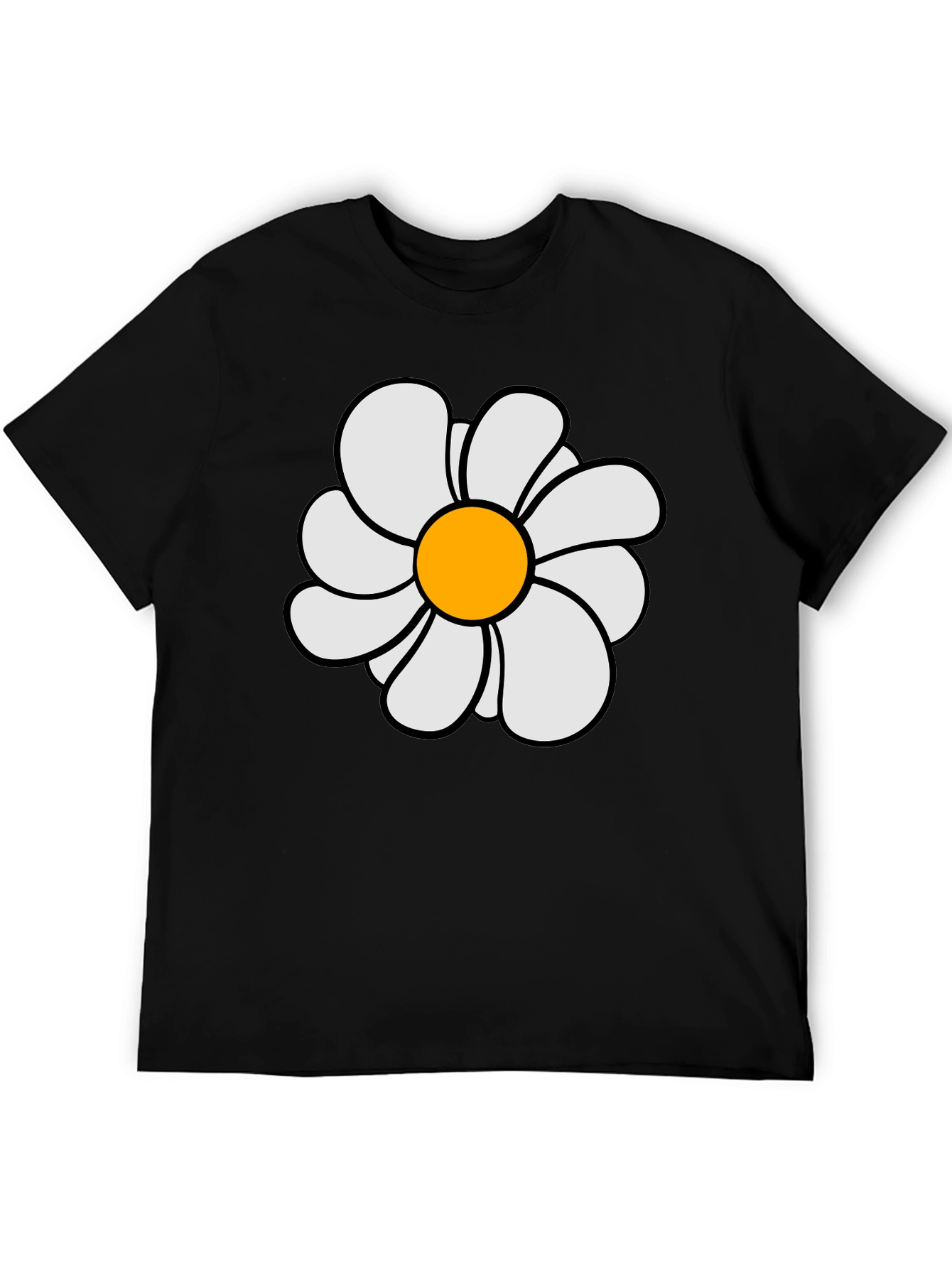 Daisy Flower Graphic Print Black T-Shirt