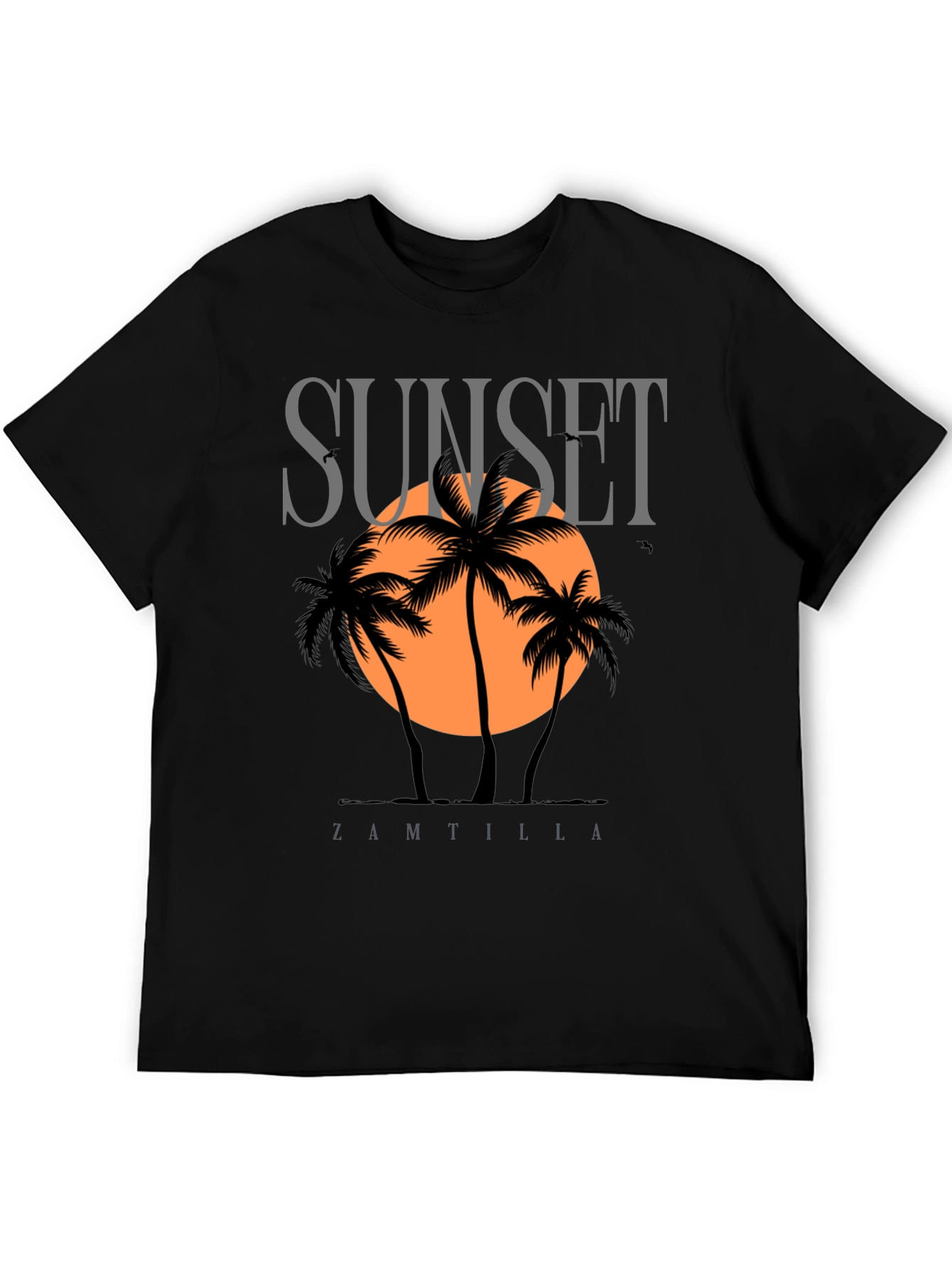 Sunset Palm Tree Graphic Black T-Shirt