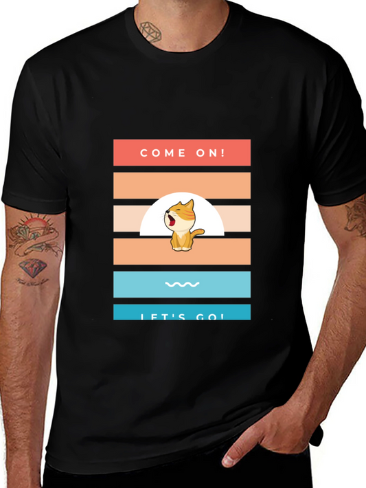 Come On! Lets Go! Cartoon Cat T-Shirt