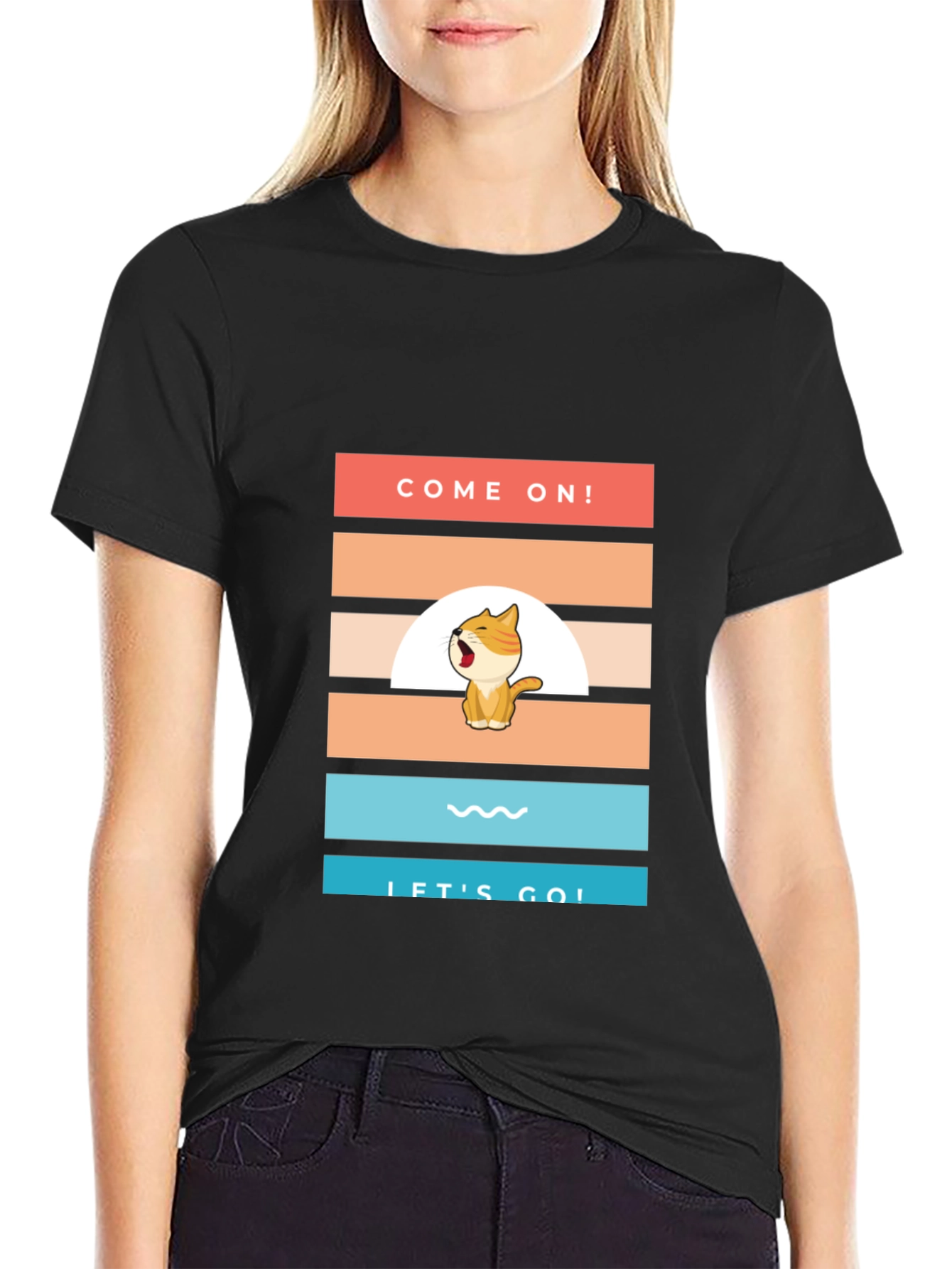 Come On! Lets Go! Cartoon Cat T-Shirt