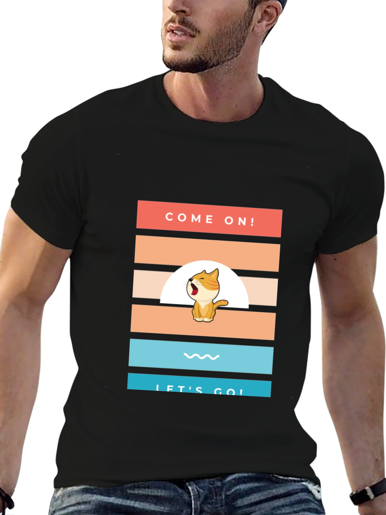 Come On! Lets Go! Cartoon Cat T-Shirt