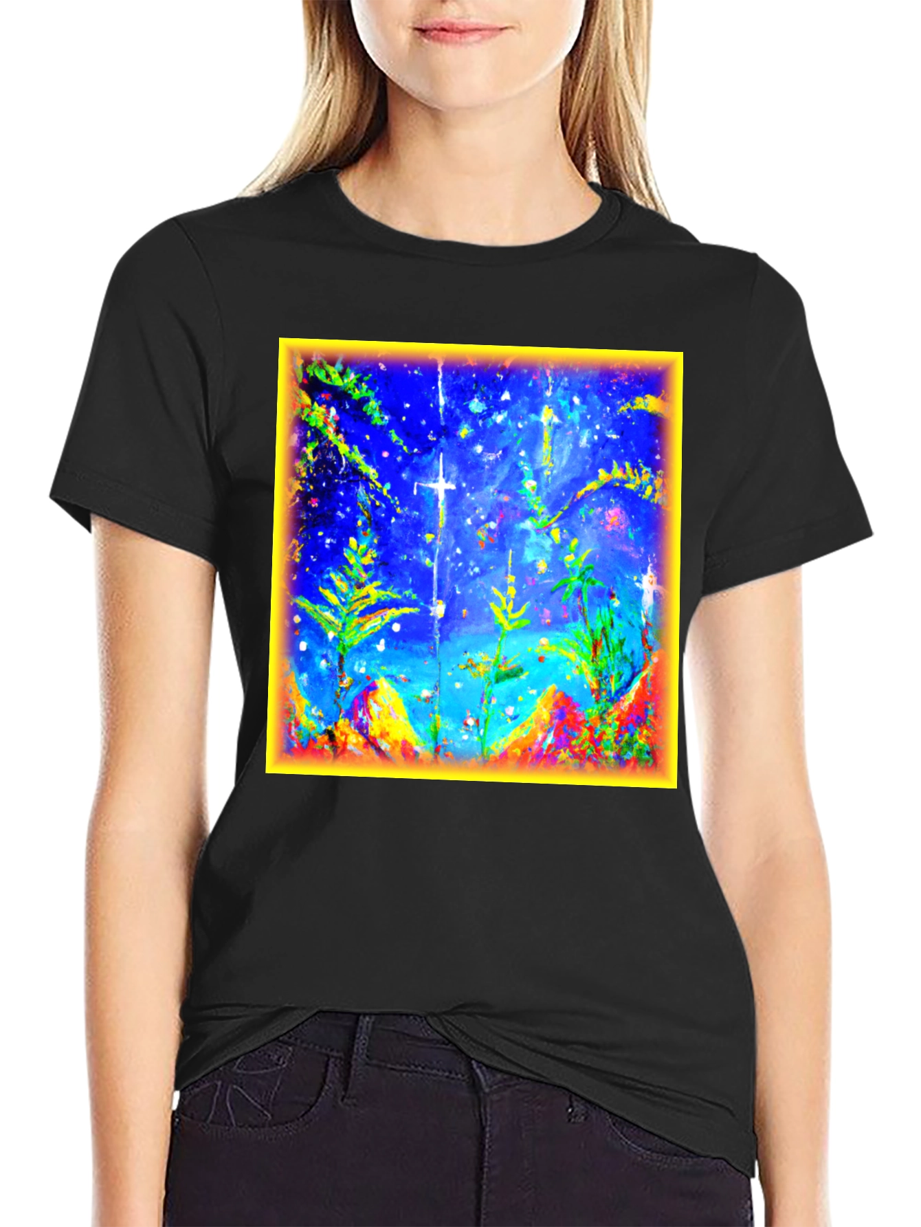 Abstract Art Graphic Tee - Mens Black Cotton T-Shirt